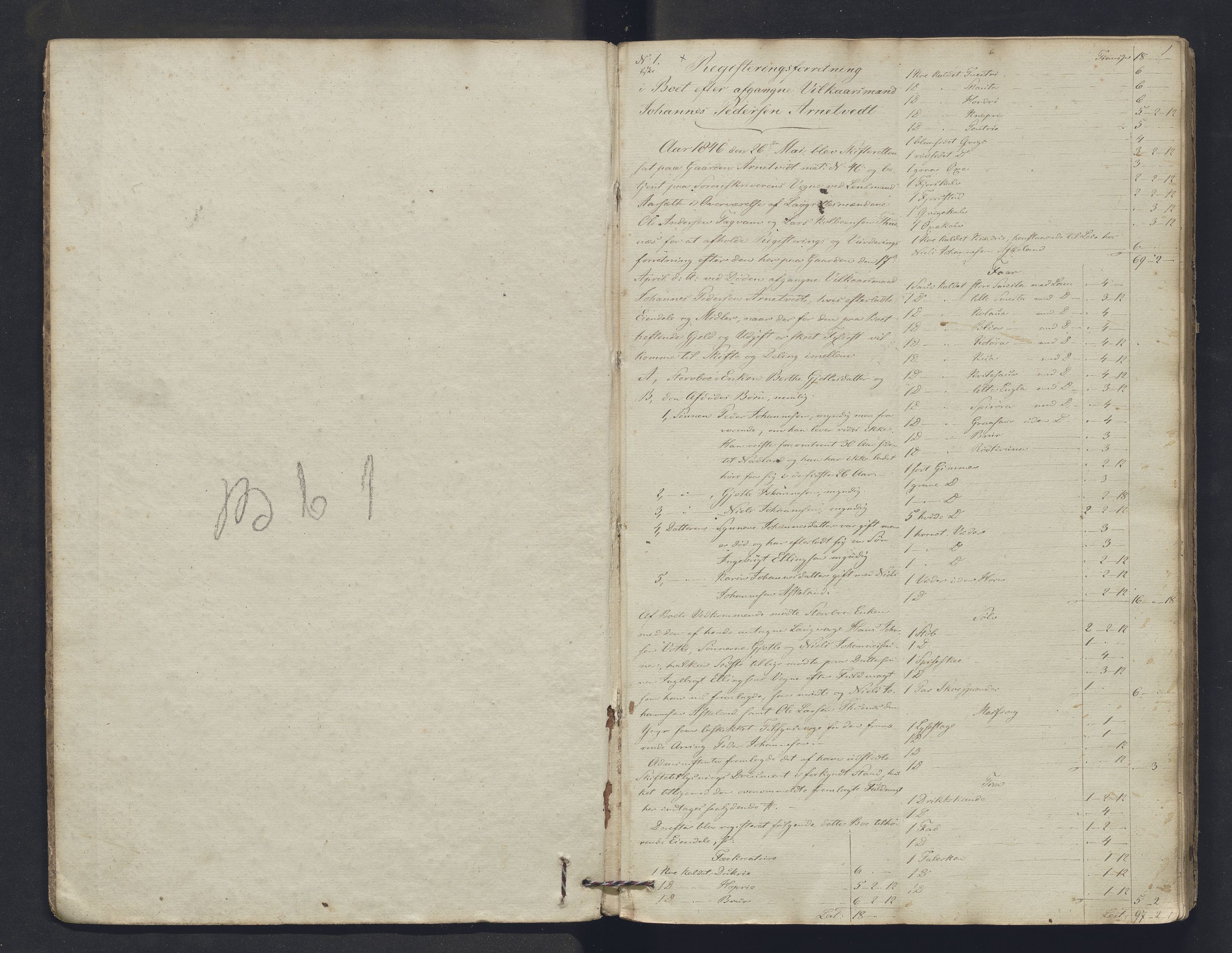 Nordhordland sorenskrivar, SAB/A-2901/1/H/Hb/L0004: Registreringsprotokollar, 1846-1852, p. 1