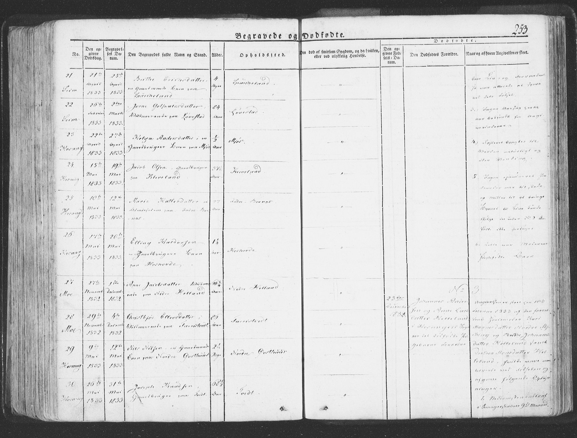 Hosanger sokneprestembete, AV/SAB-A-75801/H/Haa: Parish register (official) no. A 6, 1824-1835, p. 253