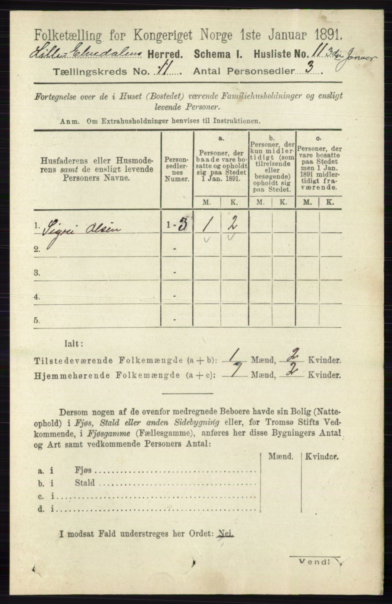 RA, 1891 census for 0438 Lille Elvedalen, 1891, p. 3784