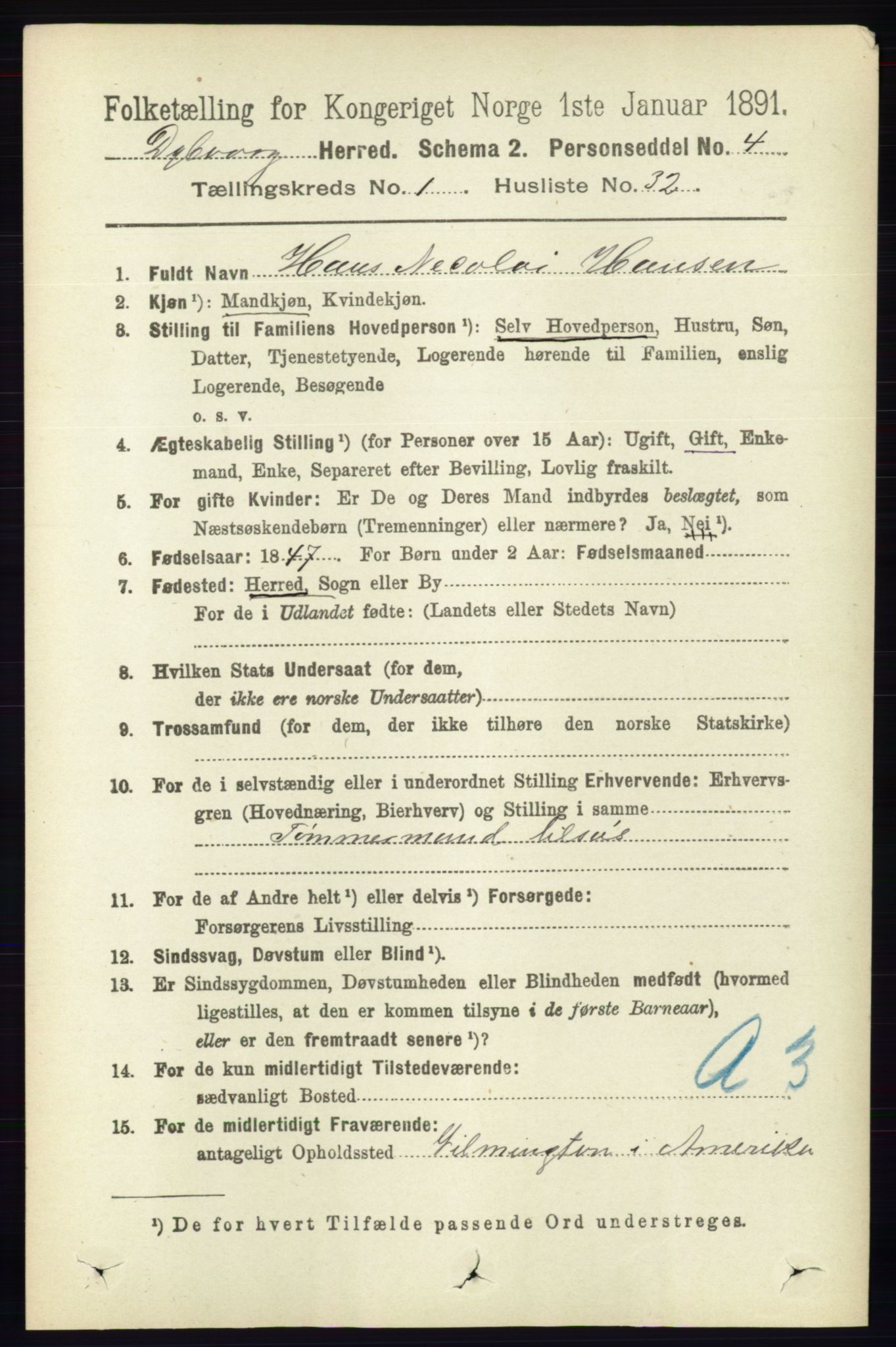 RA, 1891 census for 0915 Dypvåg, 1891, p. 298