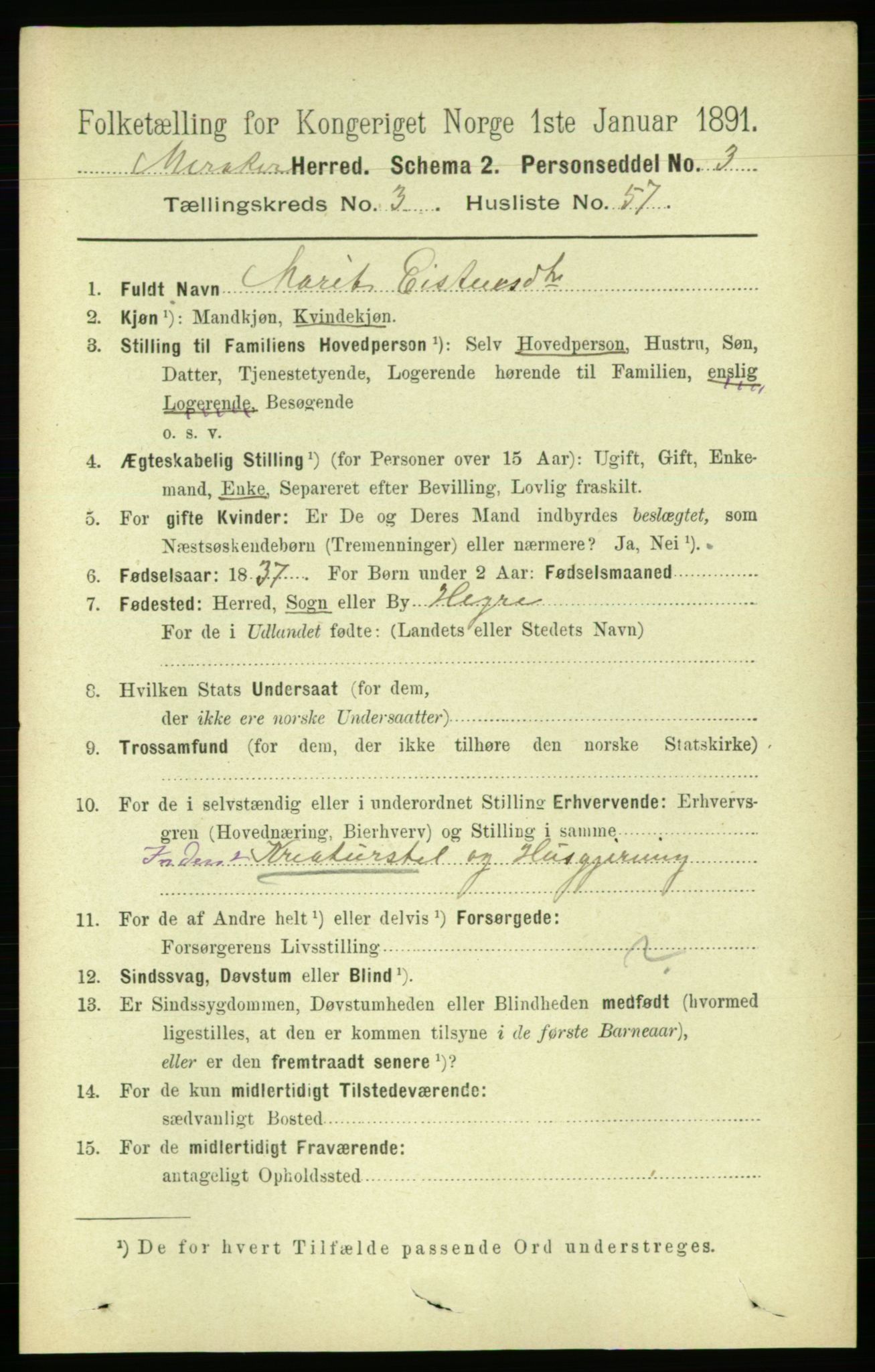 RA, 1891 census for 1711 Meråker, 1891, p. 1555