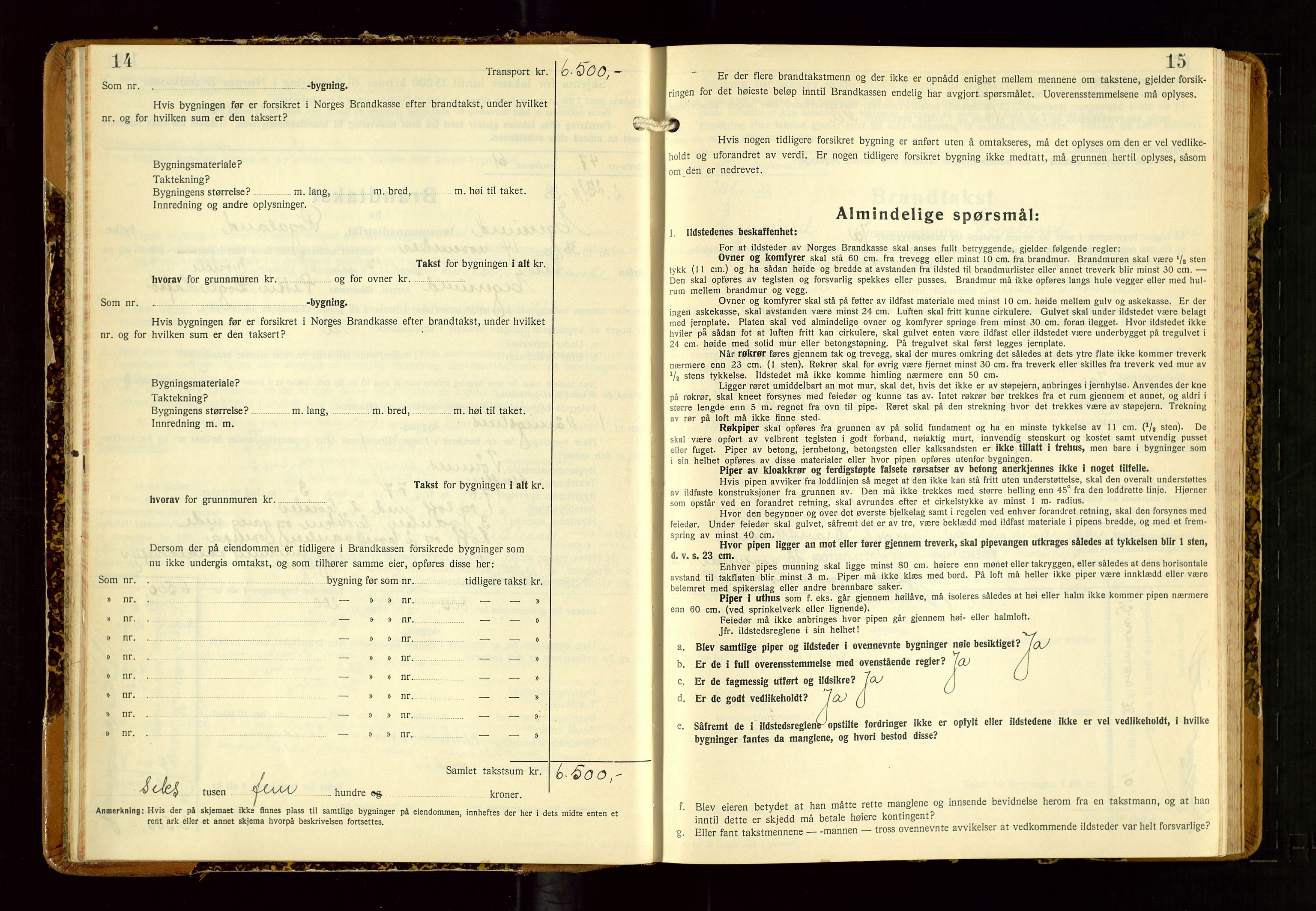 Eigersund lensmannskontor, AV/SAST-A-100171/Gob/L0007: "Brandtakstprotokoll", 1938-1955, p. 14-15