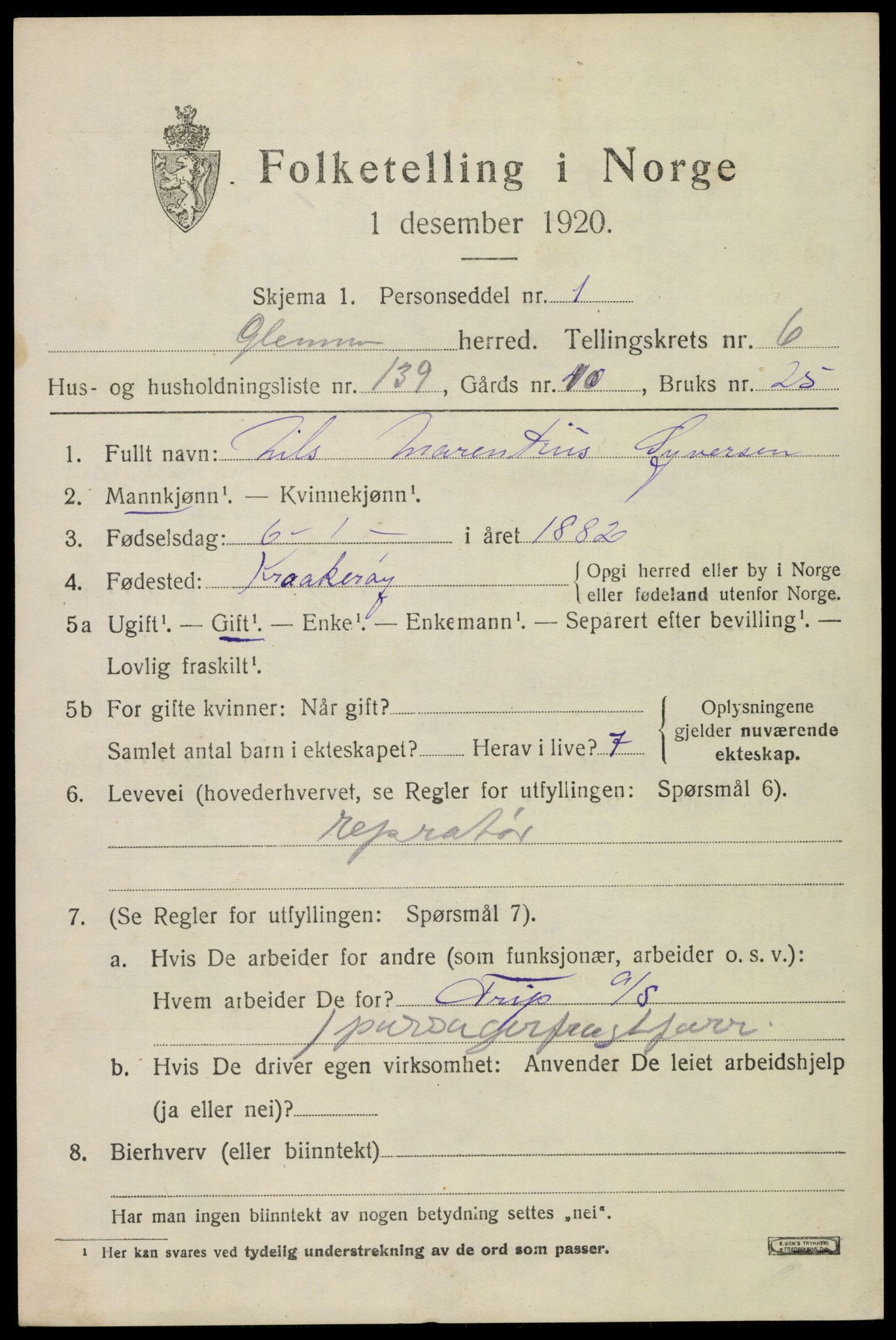 SAO, 1920 census for Glemmen, 1920, p. 21039