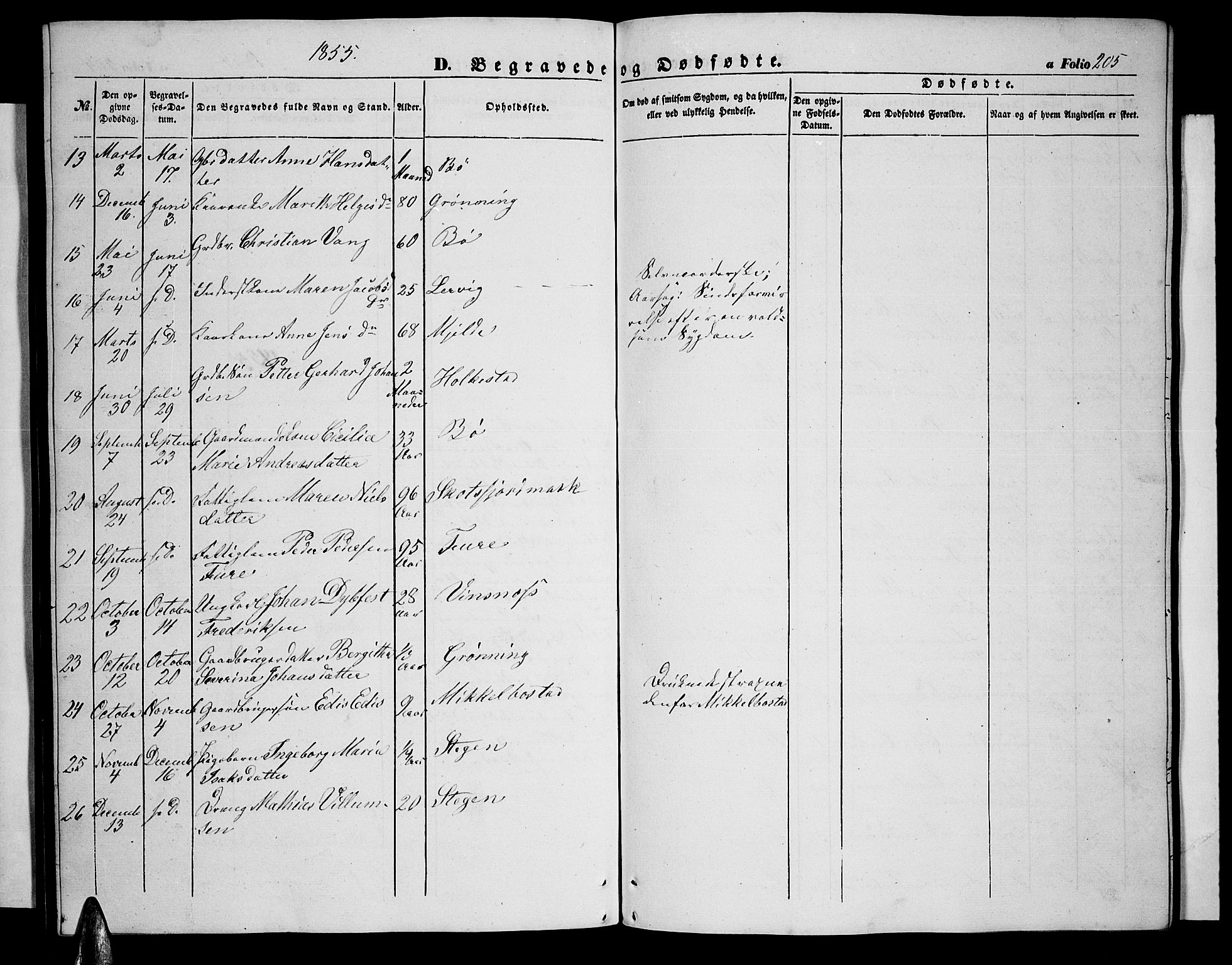 Ministerialprotokoller, klokkerbøker og fødselsregistre - Nordland, AV/SAT-A-1459/855/L0814: Parish register (copy) no. 855C03, 1851-1864, p. 205