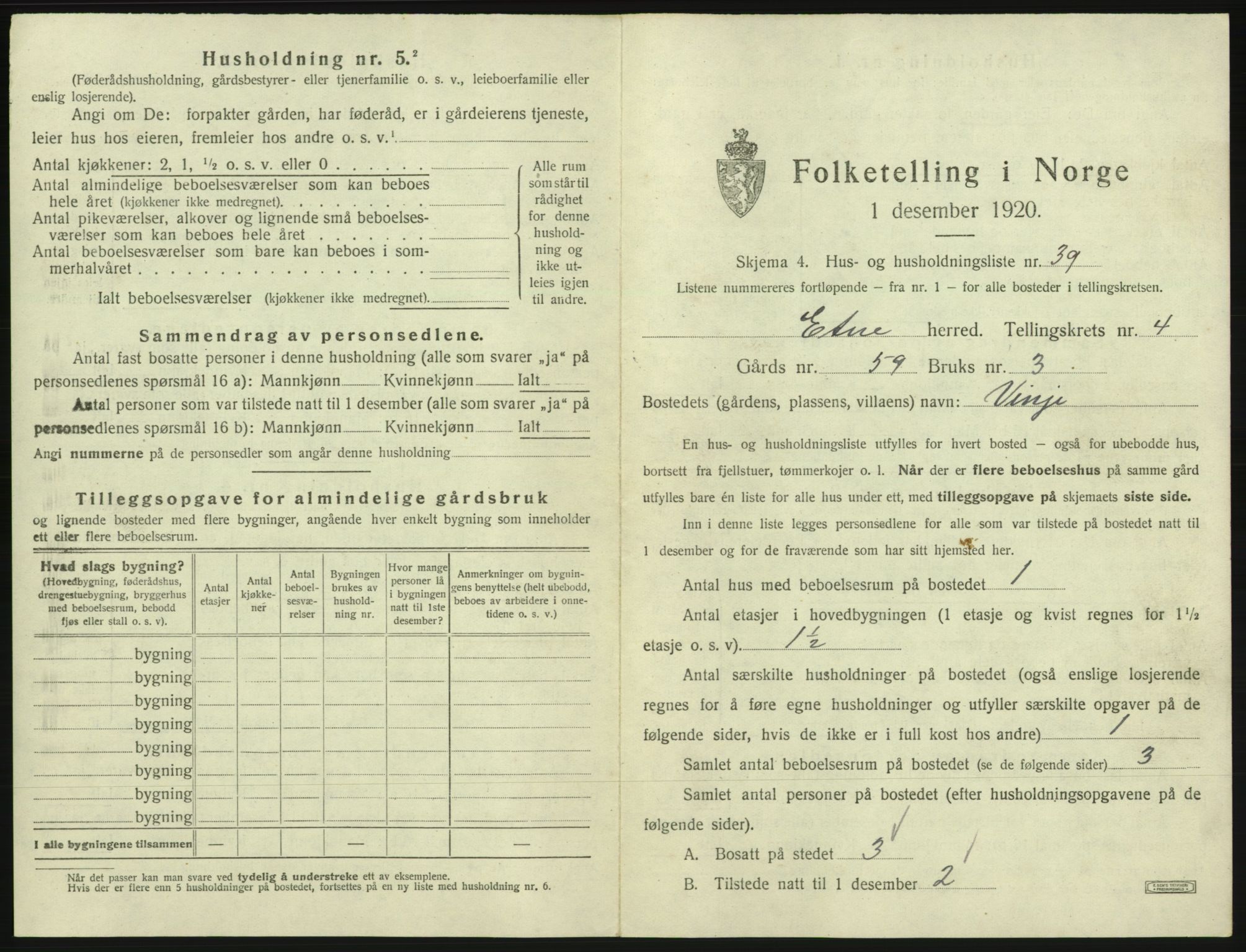 SAB, 1920 census for Etne, 1920, p. 342