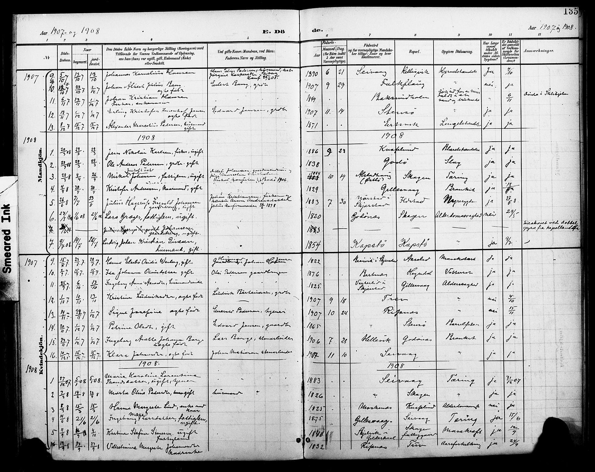 Ministerialprotokoller, klokkerbøker og fødselsregistre - Nordland, SAT/A-1459/804/L0088: Parish register (copy) no. 804C01, 1901-1917, p. 135