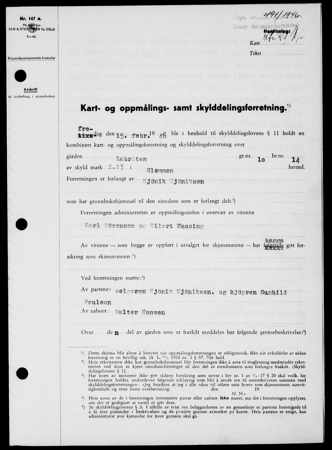 Onsøy sorenskriveri, SAO/A-10474/G/Ga/Gab/L0015: Mortgage book no. II A-15, 1945-1946, Diary no: : 491/1946