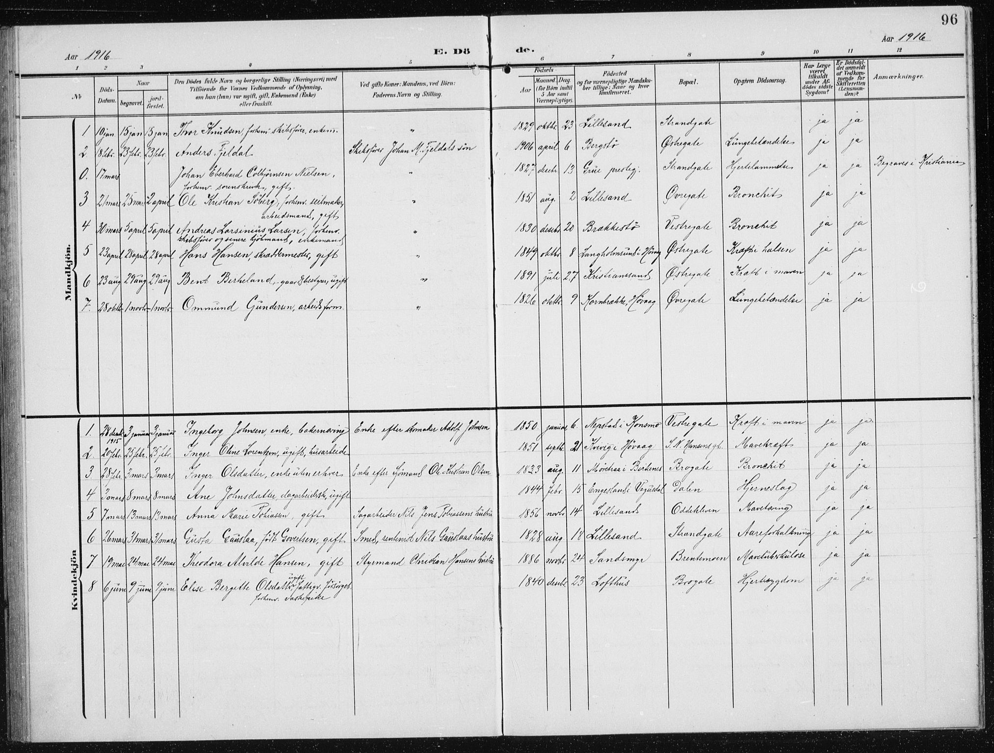 Vestre Moland sokneprestkontor, AV/SAK-1111-0046/F/Fb/Fba/L0002: Parish register (copy) no. B 2, 1904-1934, p. 96