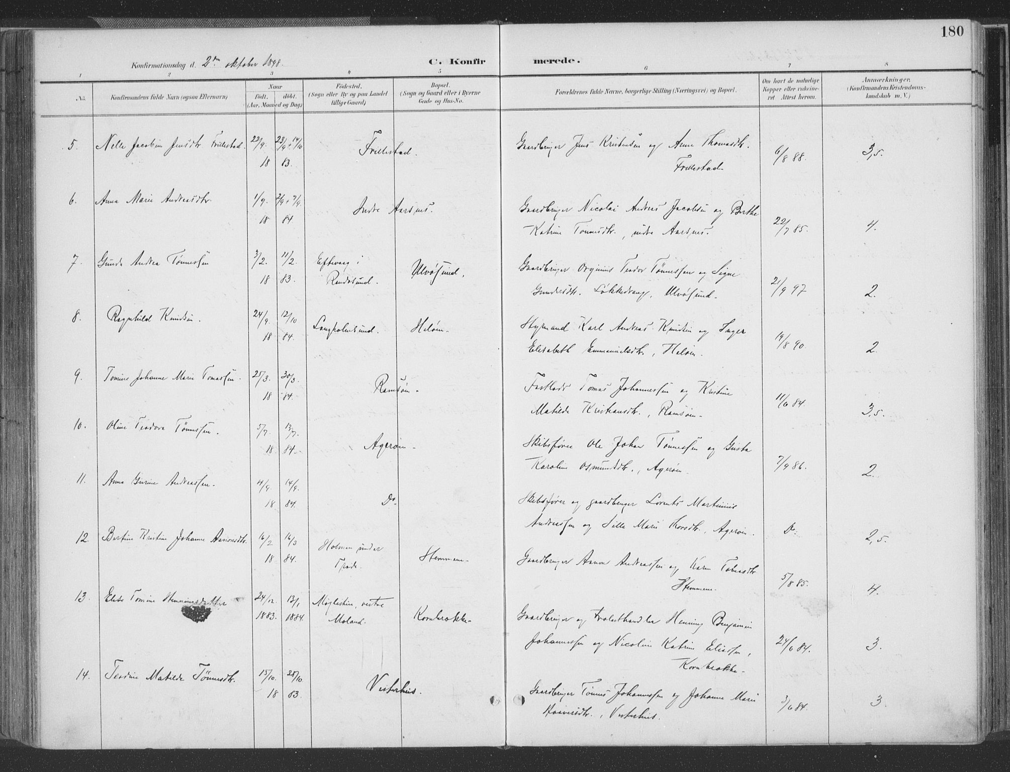 Høvåg sokneprestkontor, AV/SAK-1111-0025/F/Fa/L0006: Parish register (official) no. A 6, 1894-1923, p. 180