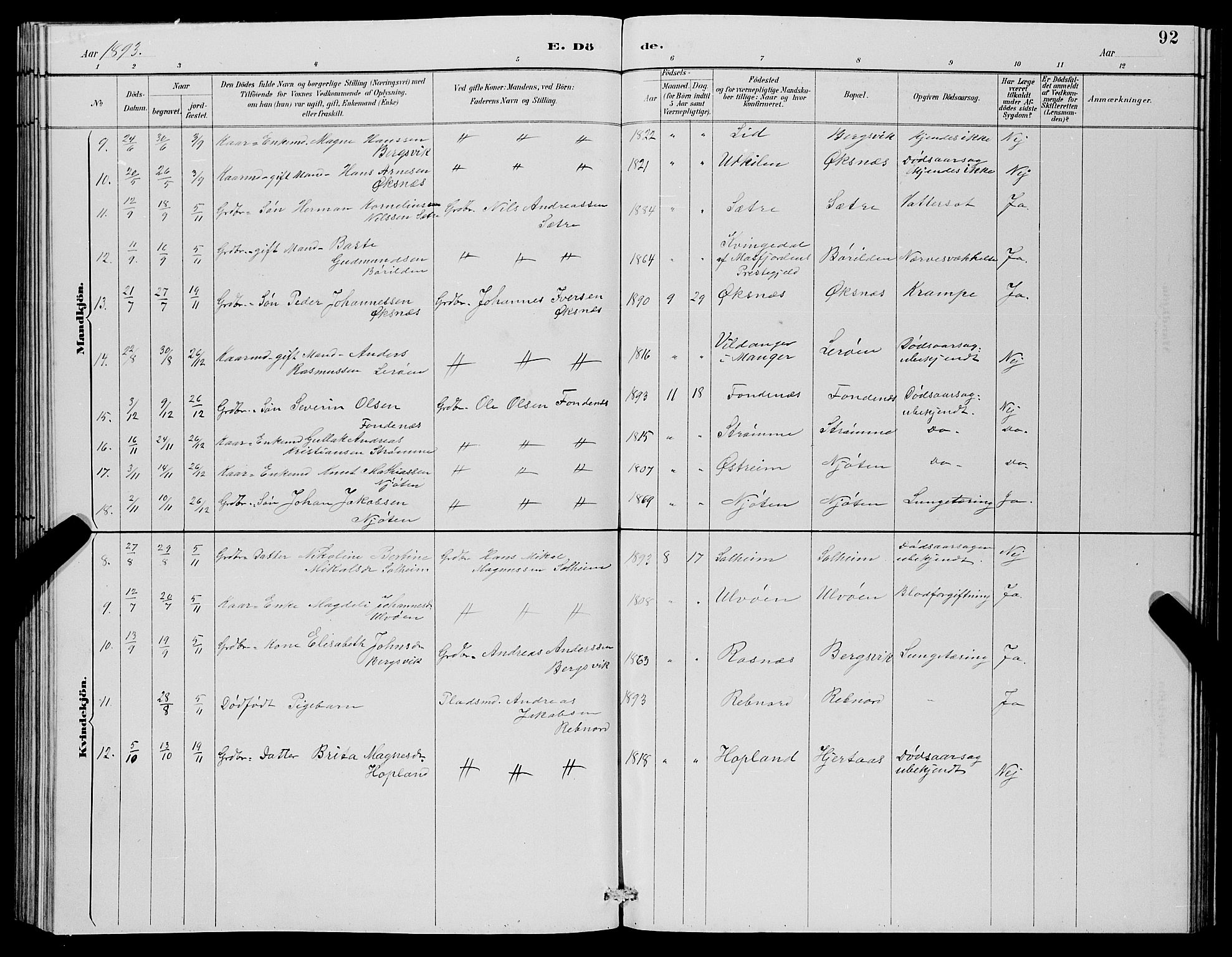 Lindås Sokneprestembete, SAB/A-76701/H/Hab: Parish register (copy) no. C 3, 1886-1893, p. 92