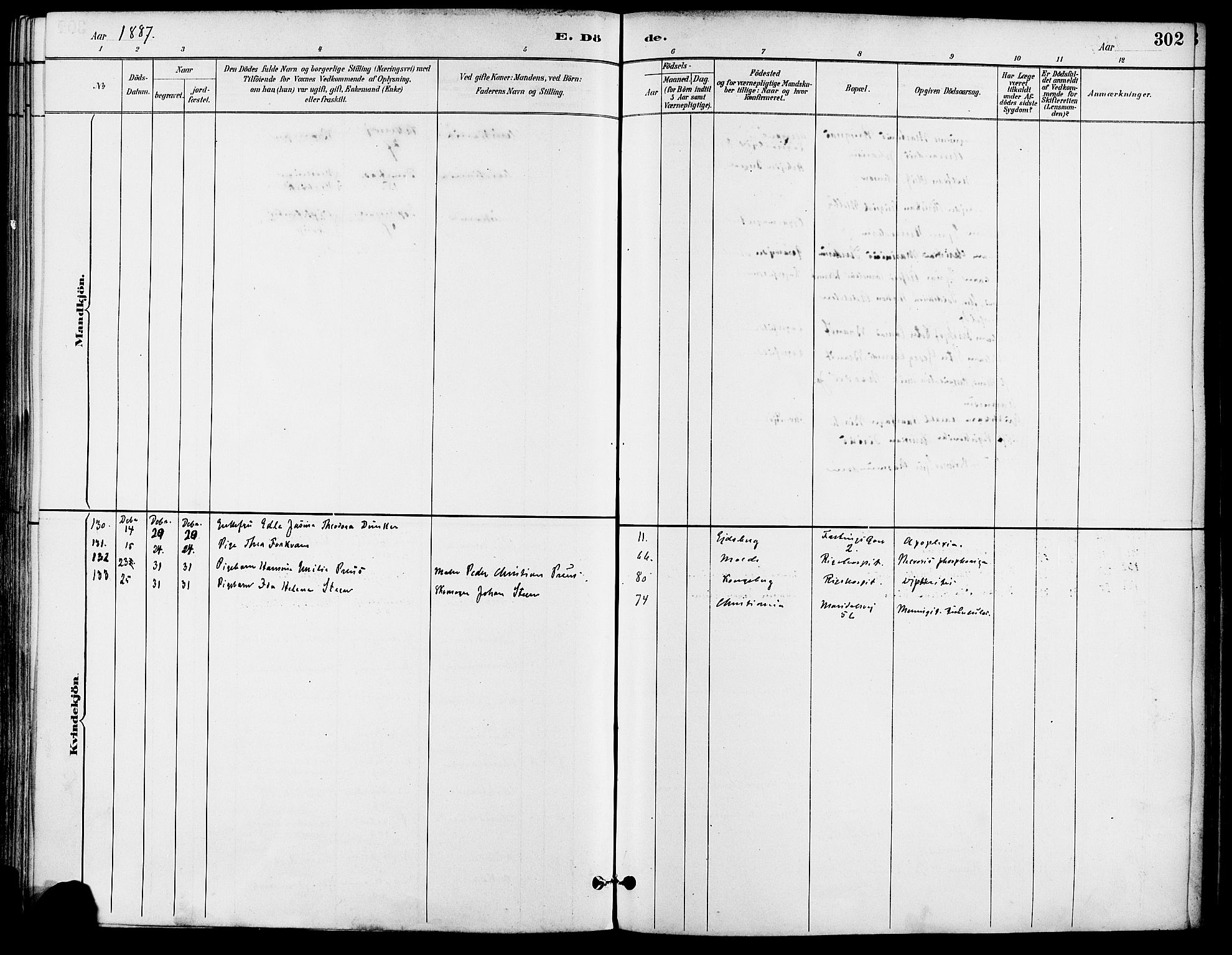 Gamle Aker prestekontor Kirkebøker, AV/SAO-A-10617a/F/L0008: Parish register (official) no. 8, 1887-1896, p. 302