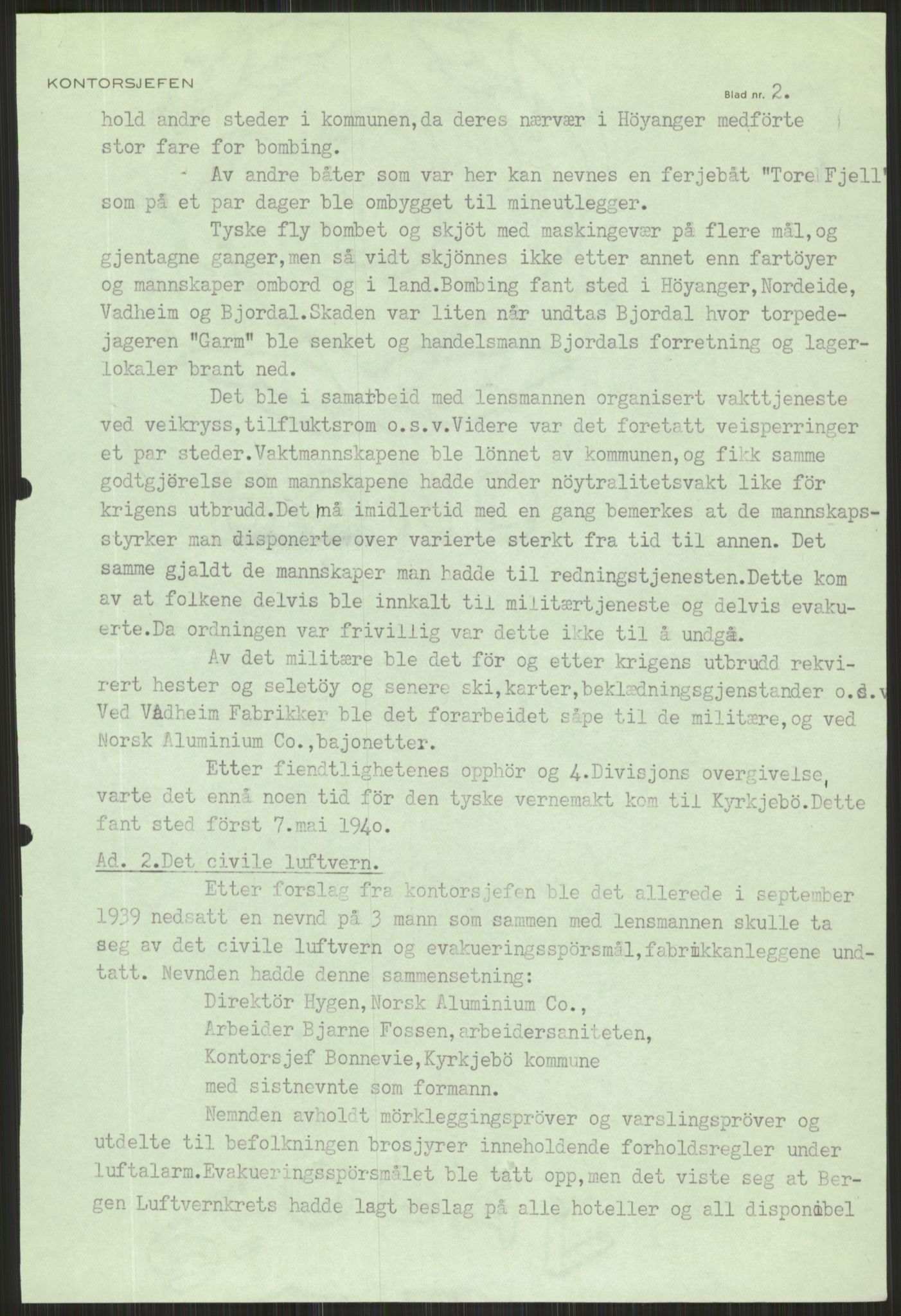 Forsvaret, Forsvarets krigshistoriske avdeling, AV/RA-RAFA-2017/Y/Ya/L0015: II-C-11-31 - Fylkesmenn.  Rapporter om krigsbegivenhetene 1940., 1940, p. 541