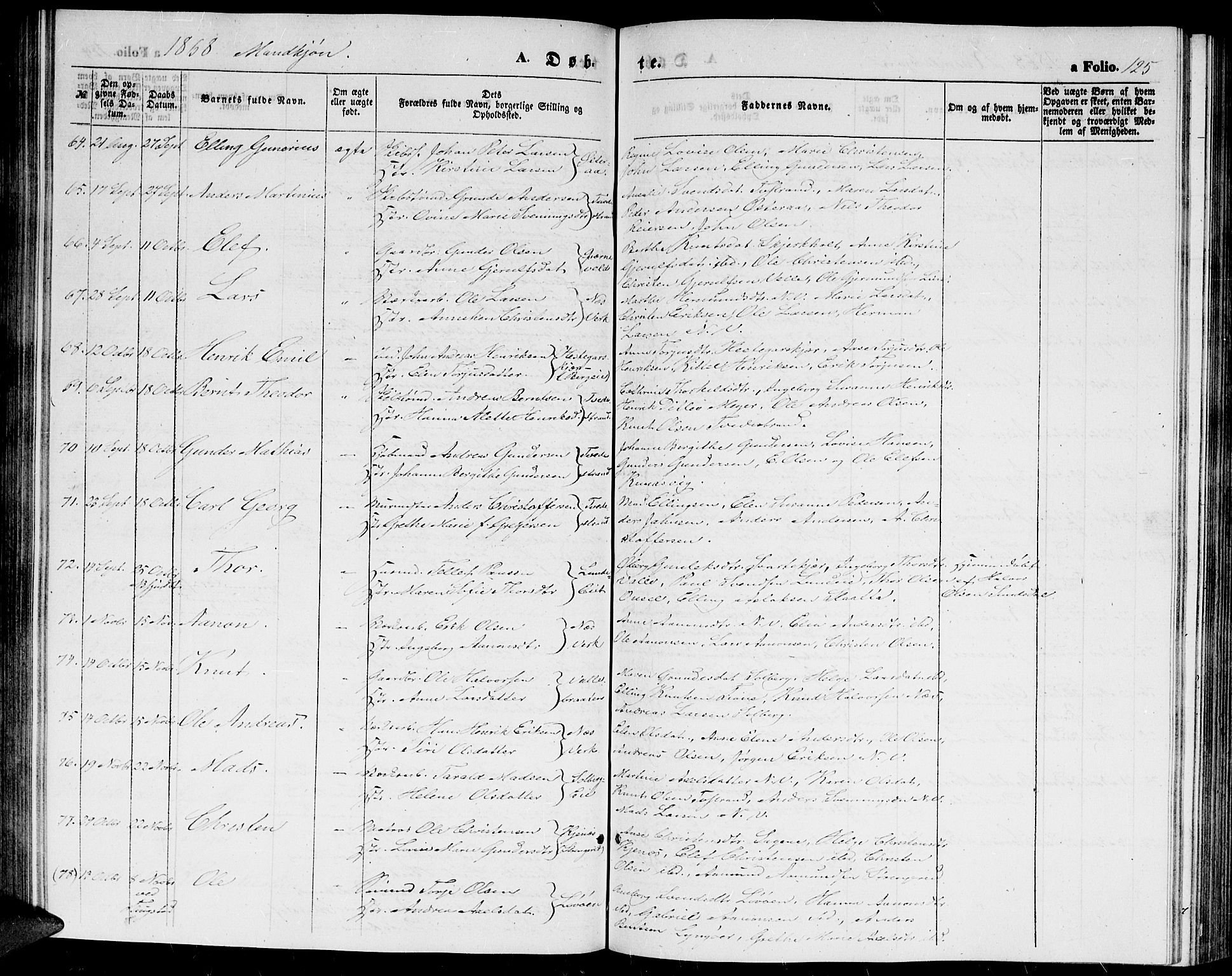 Holt sokneprestkontor, AV/SAK-1111-0021/F/Fb/L0008: Parish register (copy) no. B 8, 1858-1871, p. 125