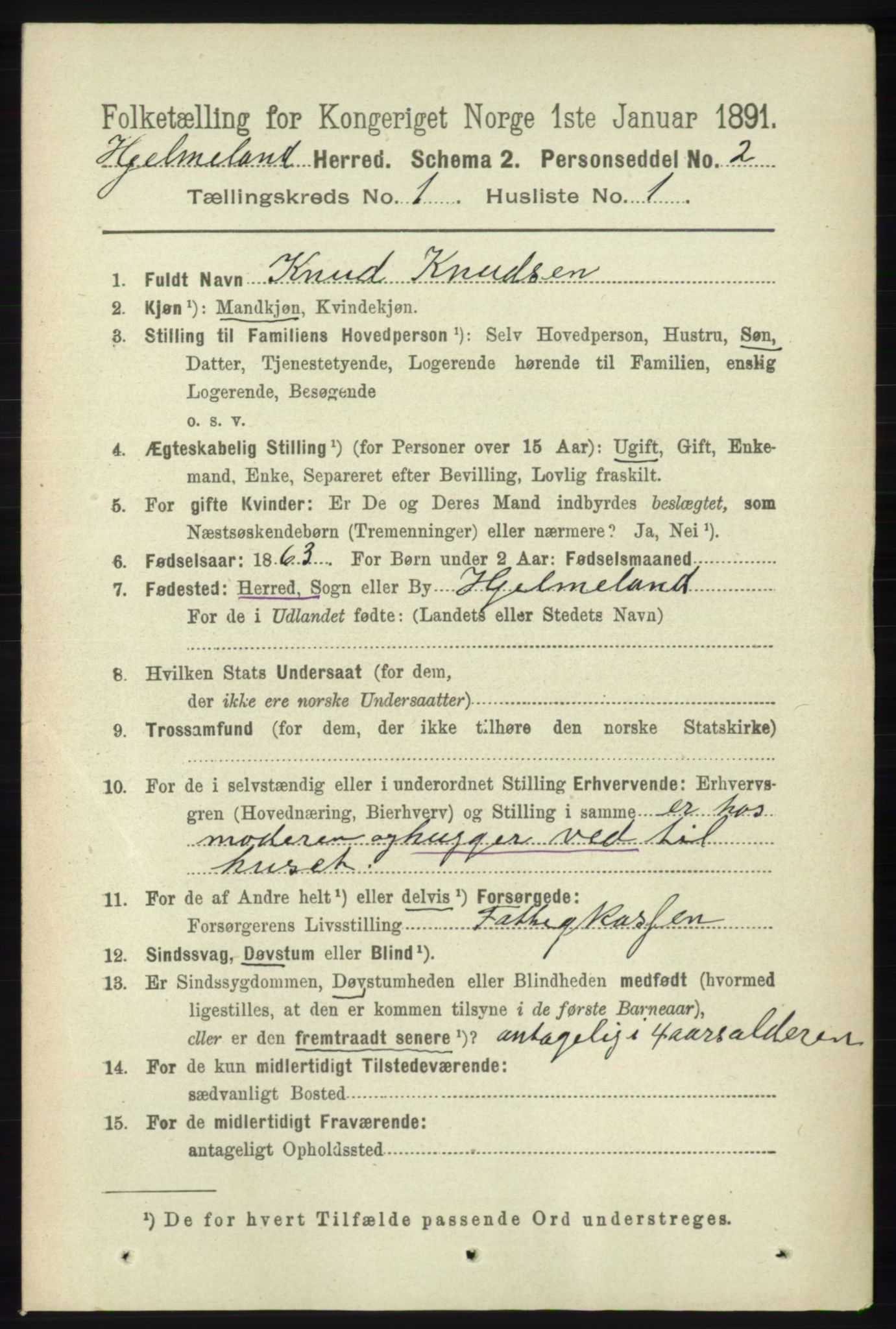 RA, 1891 census for 1133 Hjelmeland, 1891, p. 78