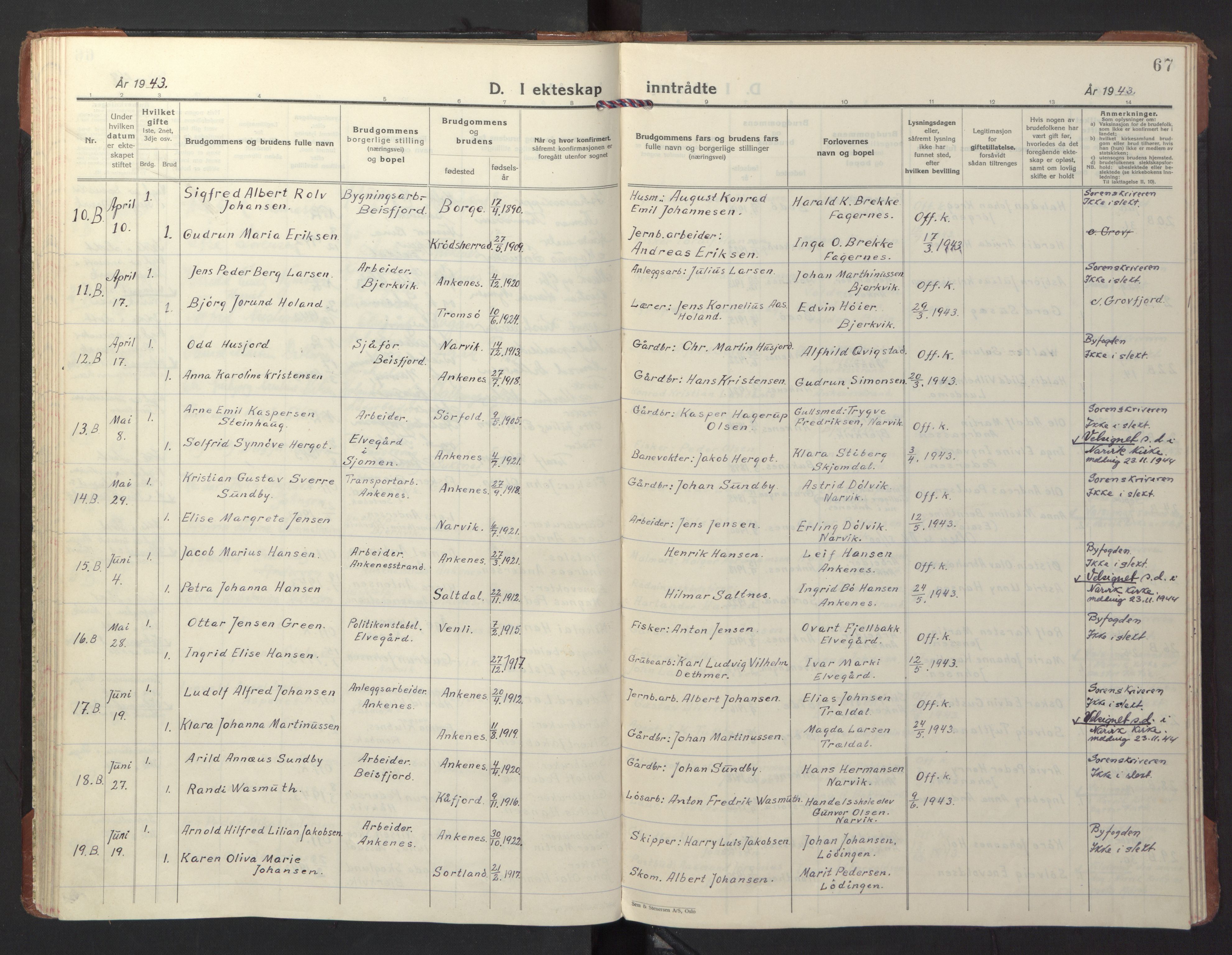 Ministerialprotokoller, klokkerbøker og fødselsregistre - Nordland, SAT/A-1459/866/L0948: Parish register (official) no. 866A11, 1929-1949, p. 67