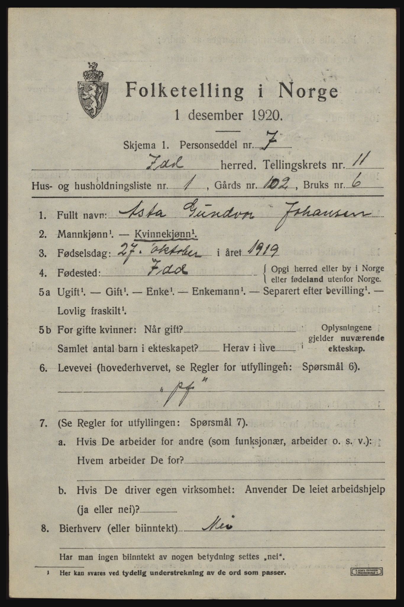 SAO, 1920 census for Idd, 1920, p. 10939