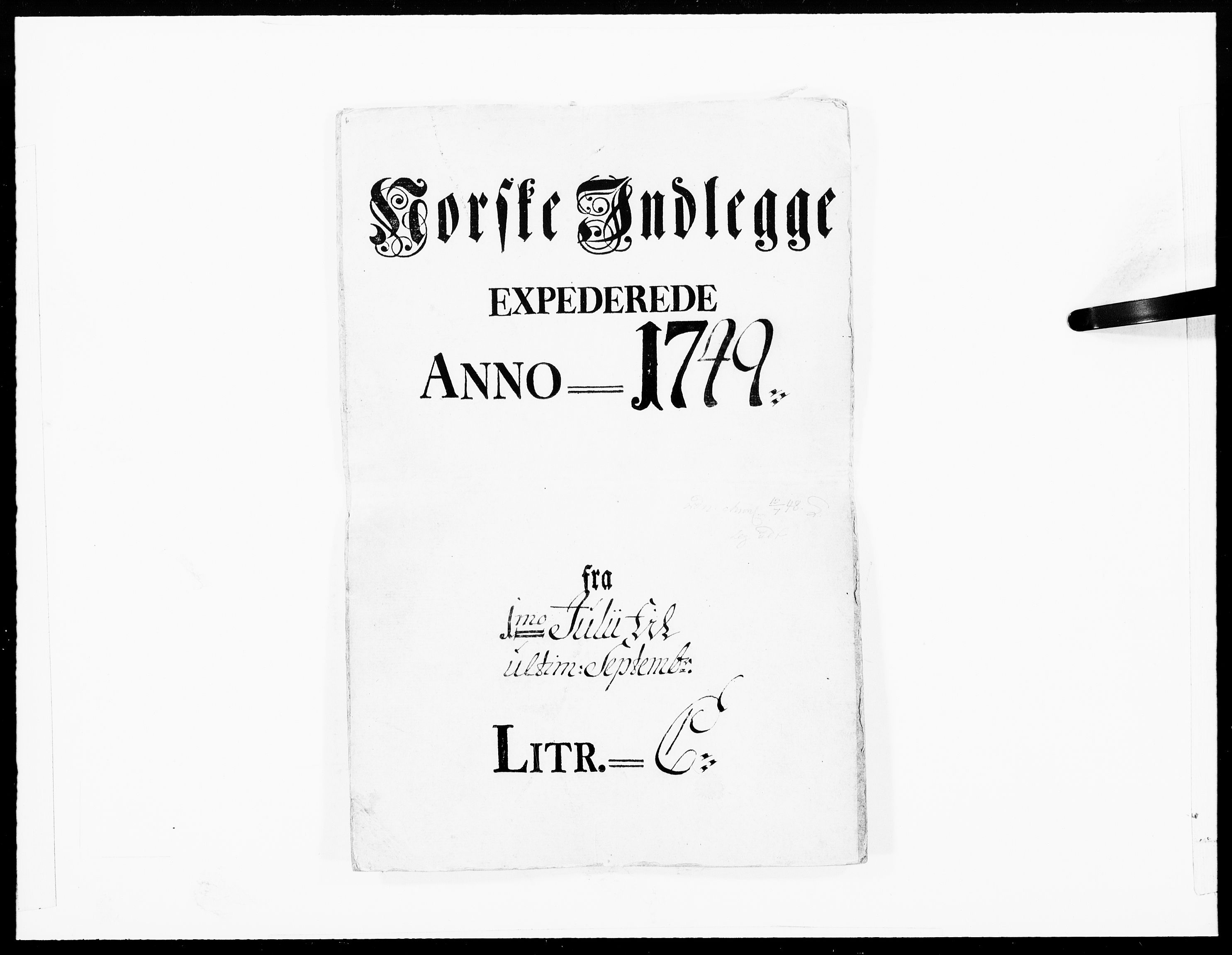 Danske Kanselli 1572-1799, RA/EA-3023/F/Fc/Fcc/Fcca/L0152: Norske innlegg 1572-1799, 1749, p. 1