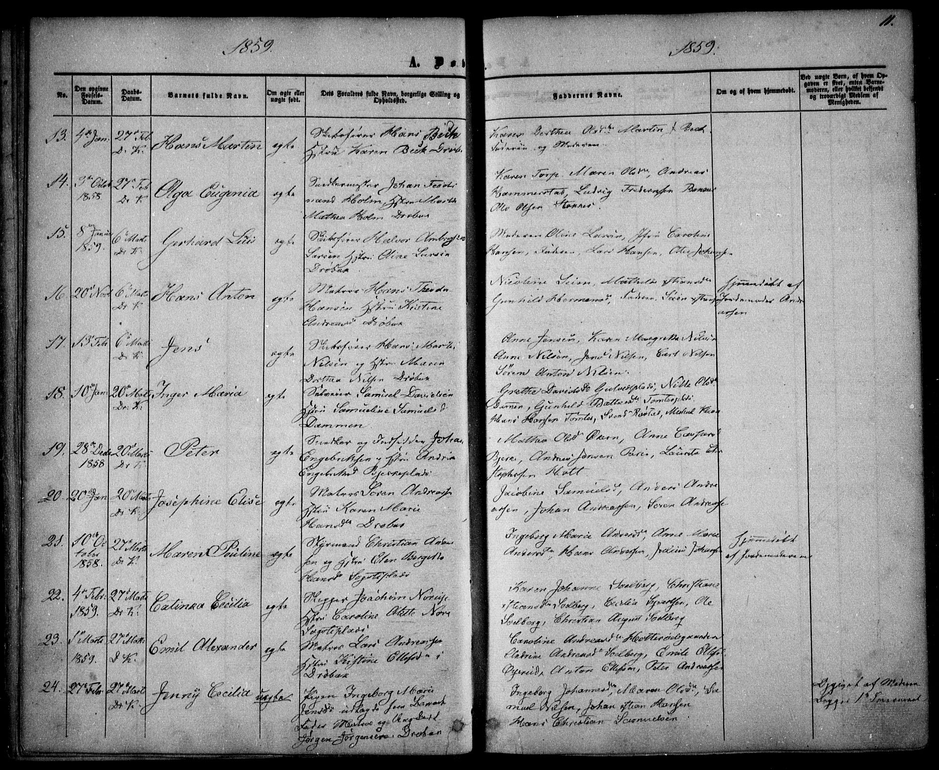 Drøbak prestekontor Kirkebøker, SAO/A-10142a/F/Fa/L0002: Parish register (official) no. I 2, 1858-1870, p. 11