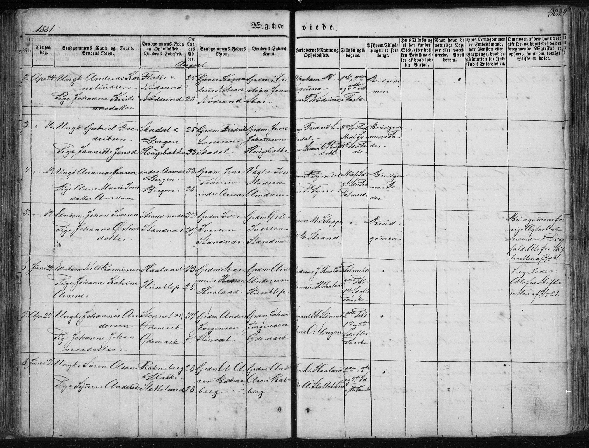 Fjaler sokneprestembete, AV/SAB-A-79801/H/Haa/Haaa/L0006: Parish register (official) no. A 6, 1835-1884, p. 303