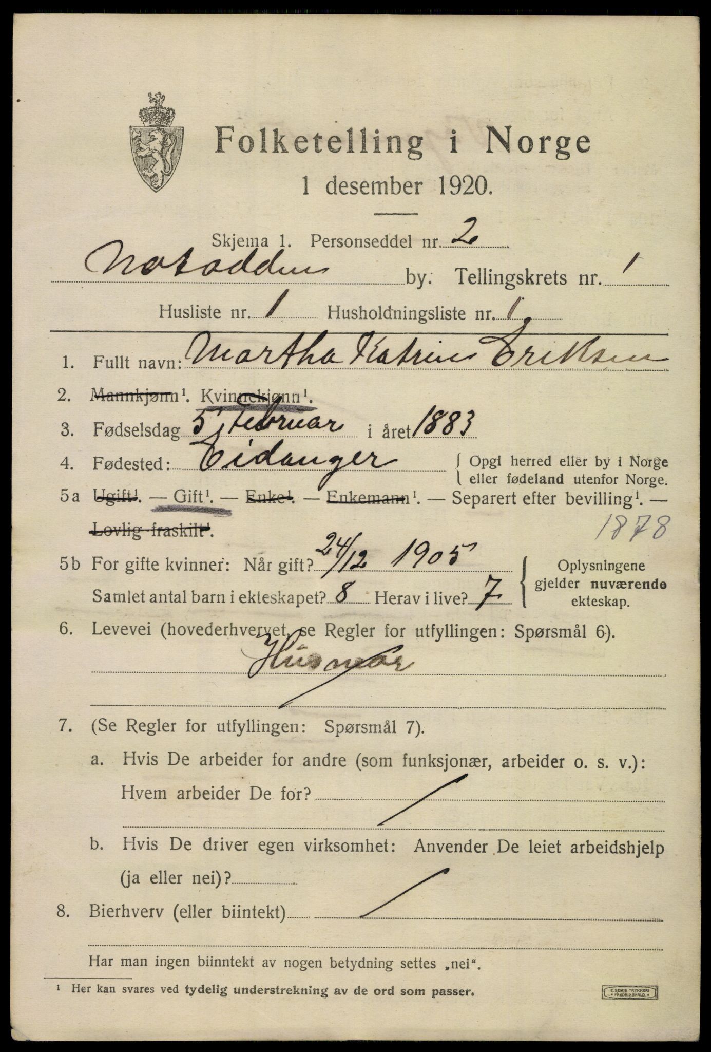 SAKO, 1920 census for Notodden, 1920, p. 4196