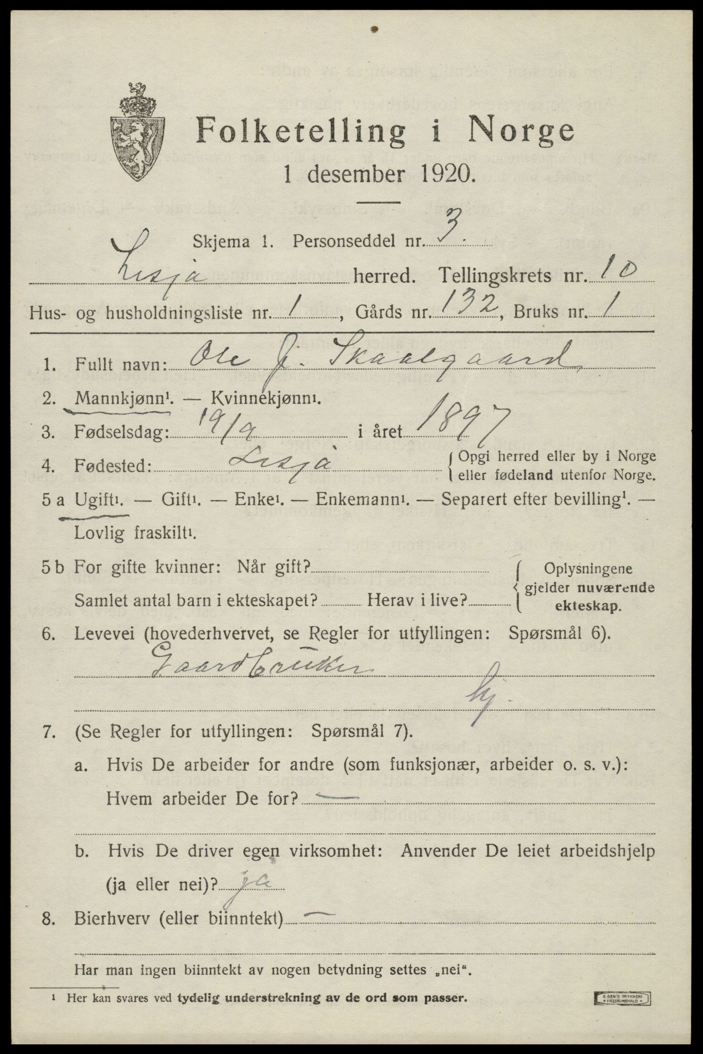 SAH, 1920 census for Lesja, 1920, p. 6136