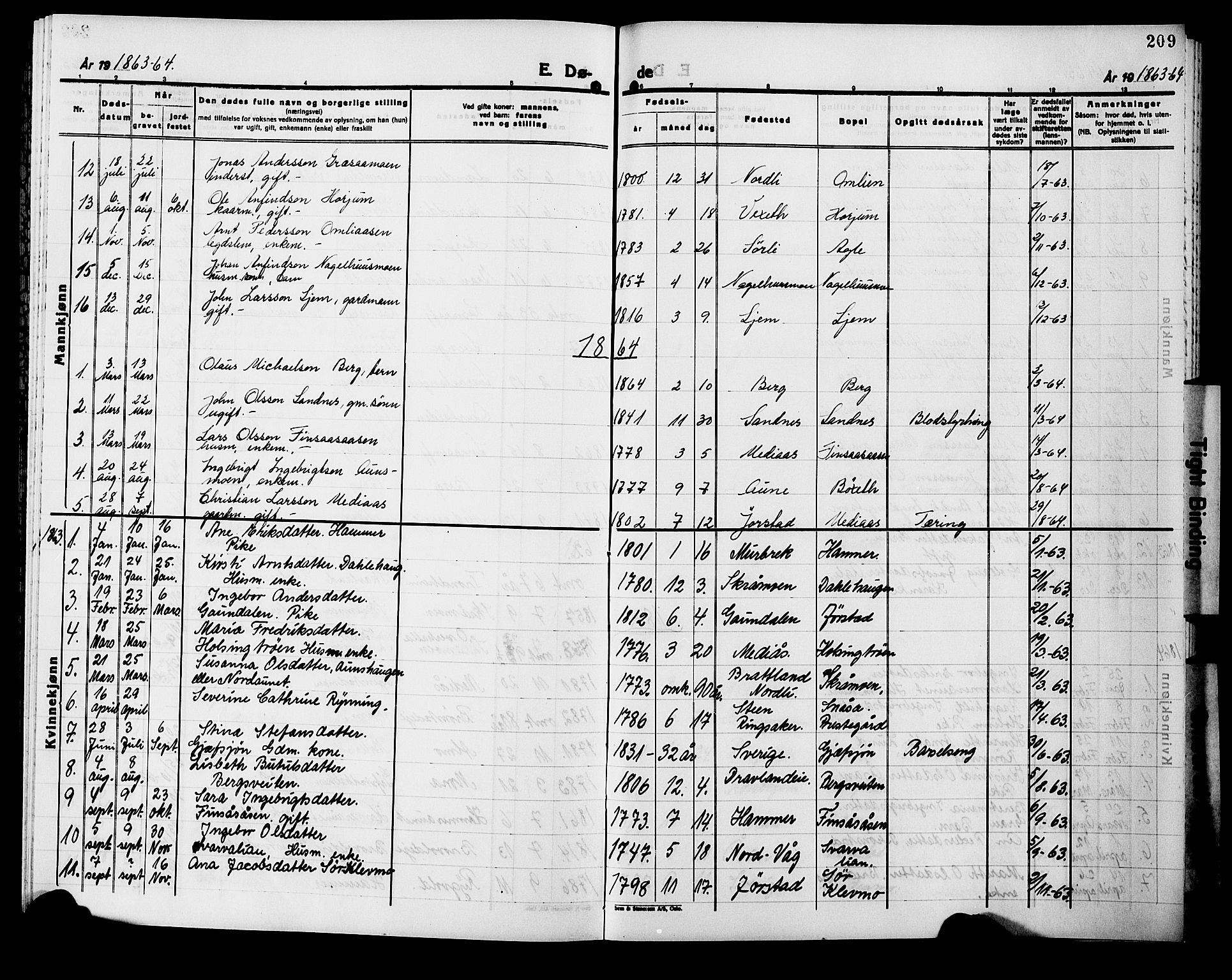 Ministerialprotokoller, klokkerbøker og fødselsregistre - Nord-Trøndelag, AV/SAT-A-1458/749/L0485: Parish register (official) no. 749D01, 1857-1872, p. 209