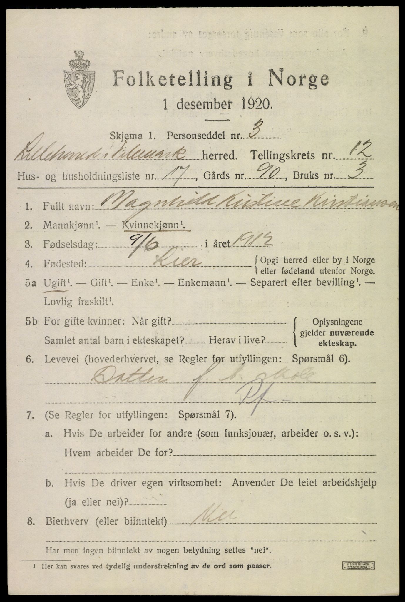 SAKO, 1920 census for Heddal, 1920, p. 8332