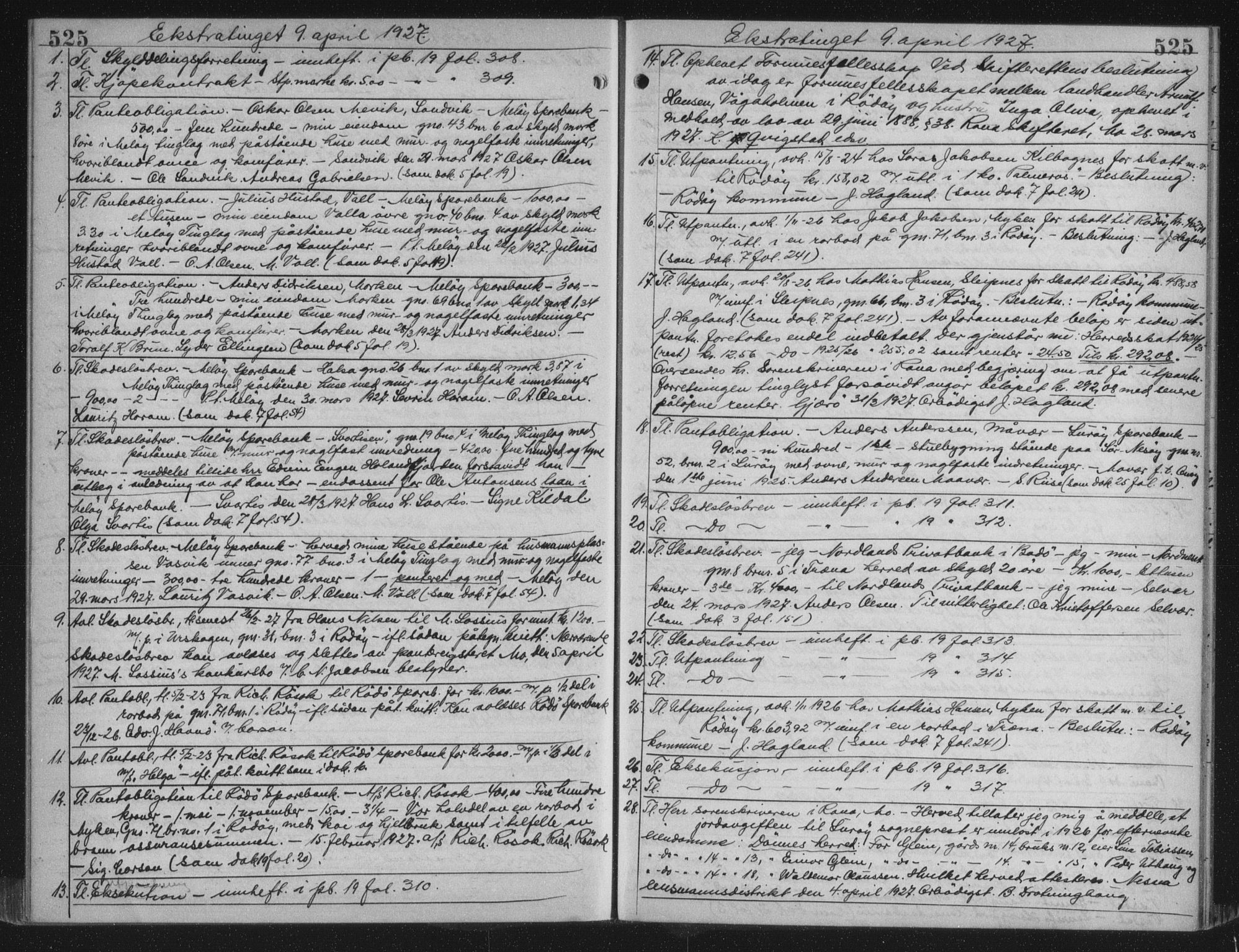 Rana sorenskriveri , AV/SAT-A-1108/1/2/2C/L0018: Mortgage book no. 18, 1923-1928, p. 525, Deed date: 09.04.1927