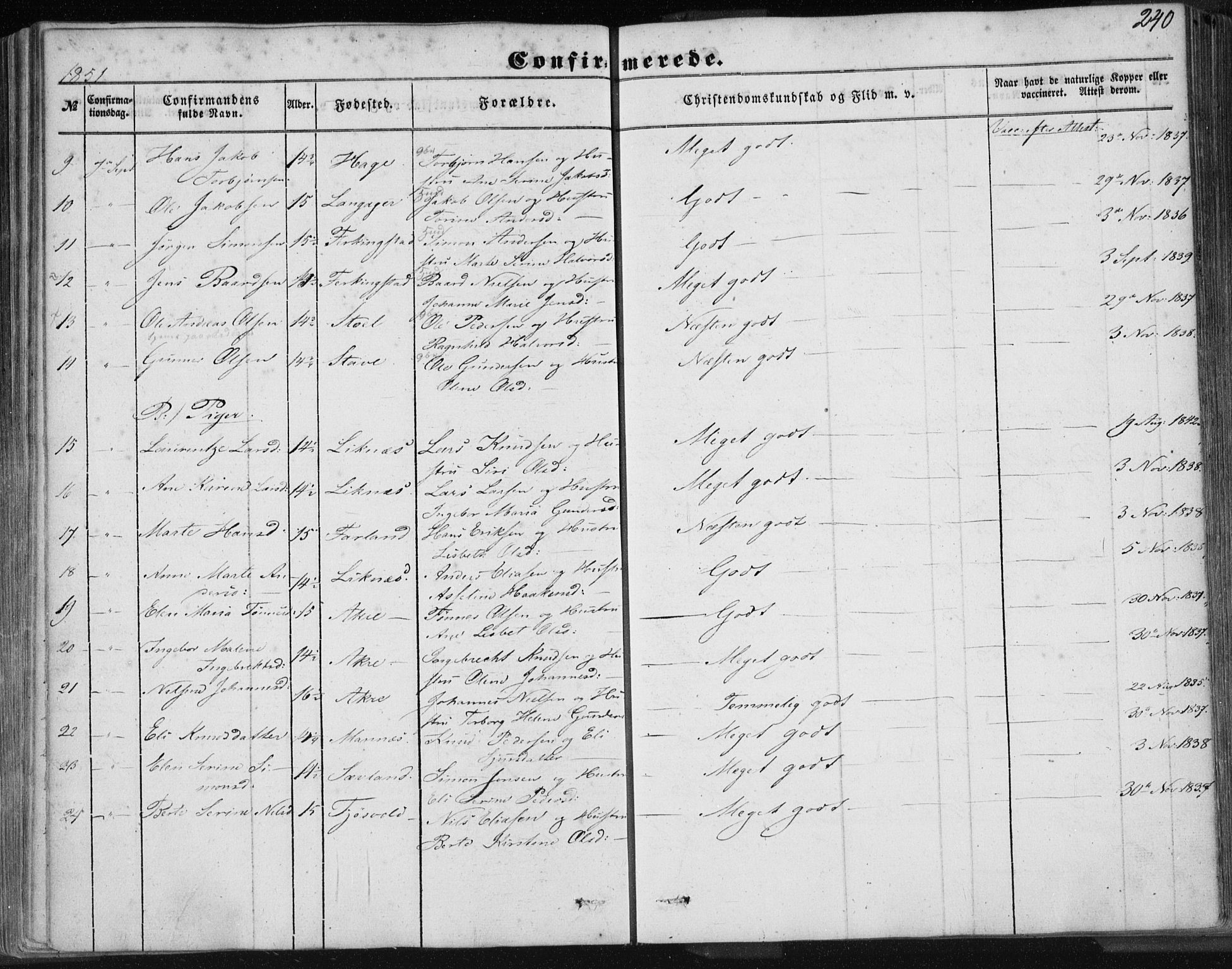 Skudenes sokneprestkontor, AV/SAST-A -101849/H/Ha/Haa/L0004: Parish register (official) no. A 3.1, 1847-1863, p. 240