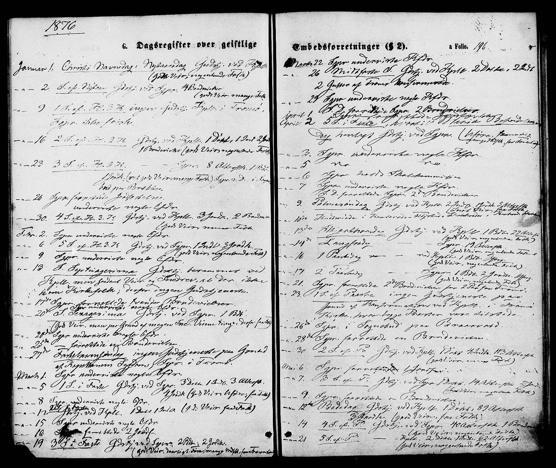 Austre Moland sokneprestkontor, SAK/1111-0001/F/Fa/Faa/L0009: Parish register (official) no. A 9, 1869-1879, p. 196
