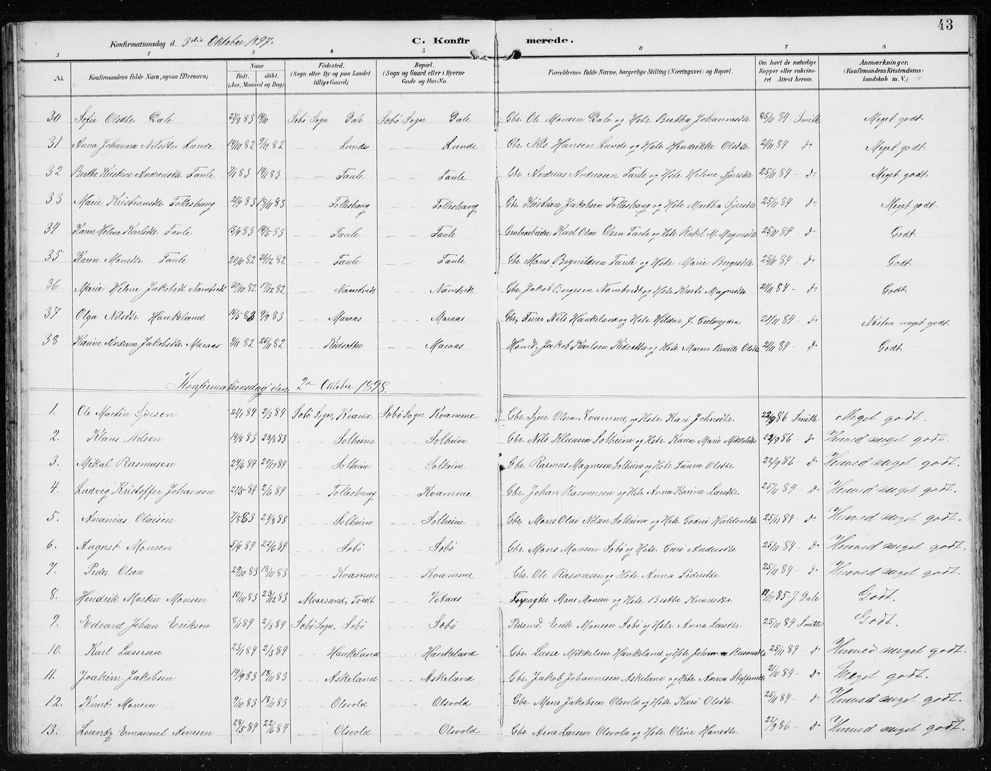 Manger sokneprestembete, AV/SAB-A-76801/H/Hab: Parish register (copy) no. D 3, 1895-1910, p. 43