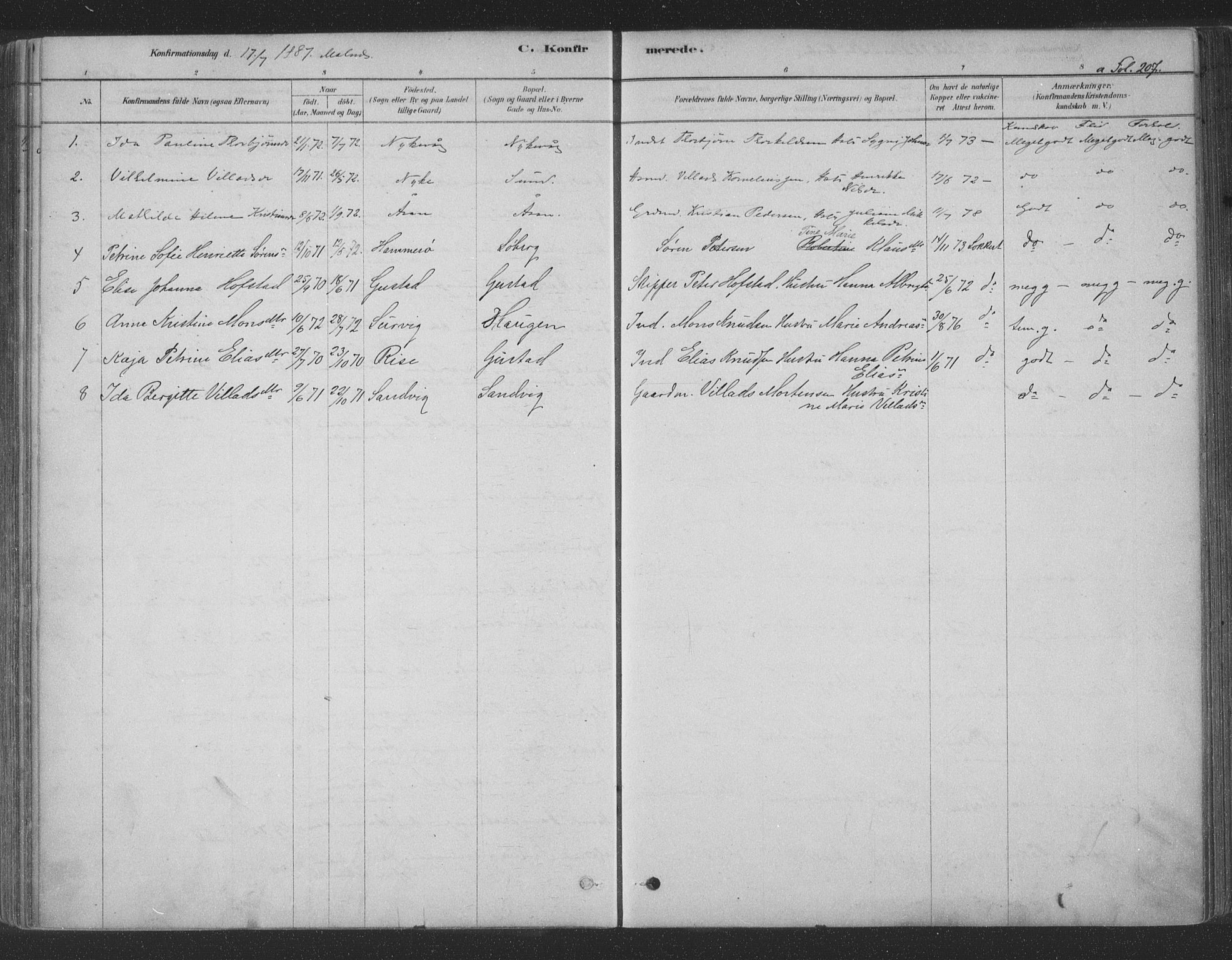 Ministerialprotokoller, klokkerbøker og fødselsregistre - Nordland, AV/SAT-A-1459/891/L1302: Parish register (official) no. 891A07, 1878-1895, p. 207