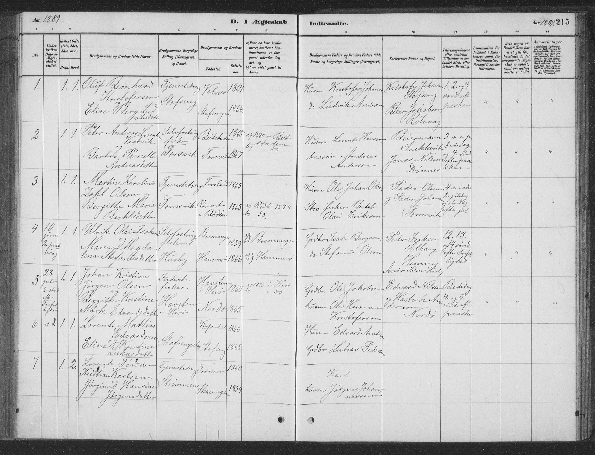 Ministerialprotokoller, klokkerbøker og fødselsregistre - Nordland, AV/SAT-A-1459/835/L0532: Parish register (copy) no. 835C04, 1880-1905, p. 215