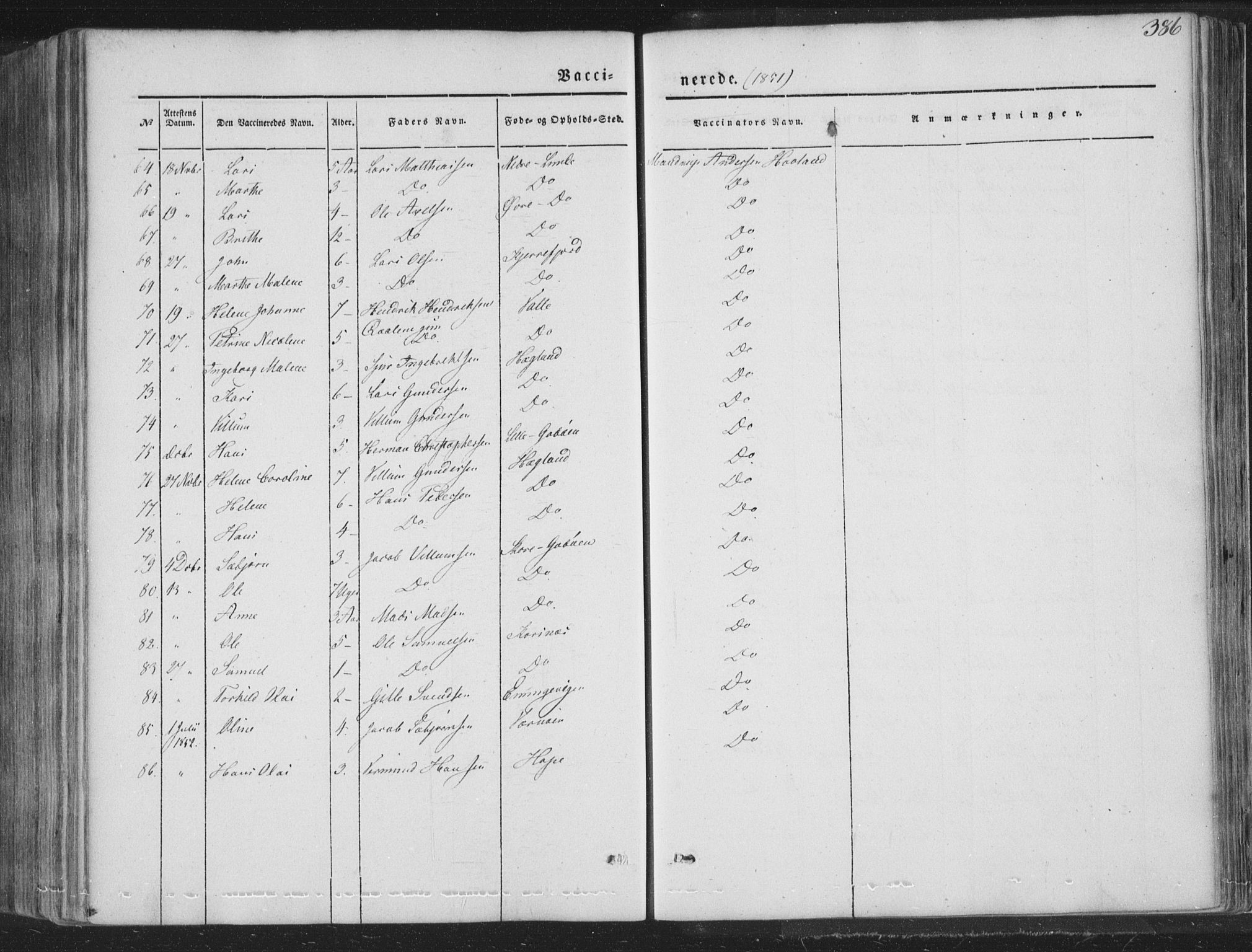 Tysnes sokneprestembete, AV/SAB-A-78601/H/Haa: Parish register (official) no. A 10, 1848-1859, p. 386