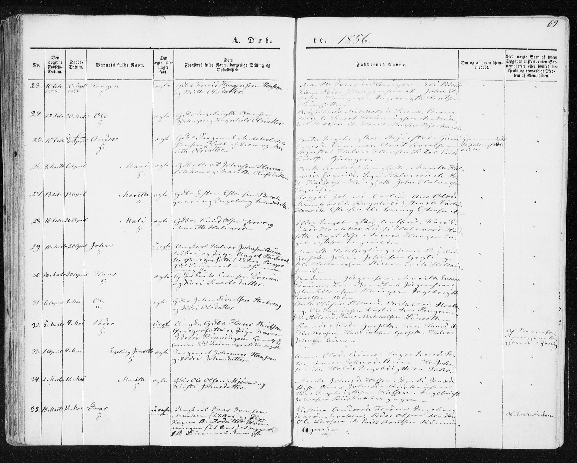 Ministerialprotokoller, klokkerbøker og fødselsregistre - Sør-Trøndelag, AV/SAT-A-1456/678/L0899: Parish register (official) no. 678A08, 1848-1872, p. 69