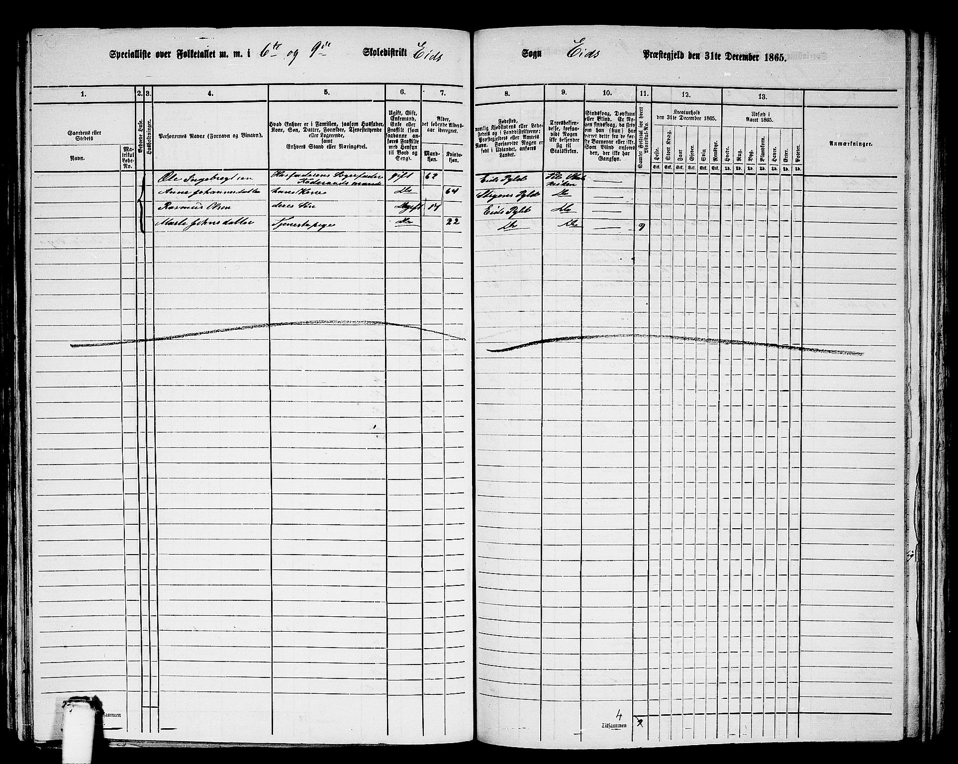 RA, 1865 census for Eid, 1865, p. 145