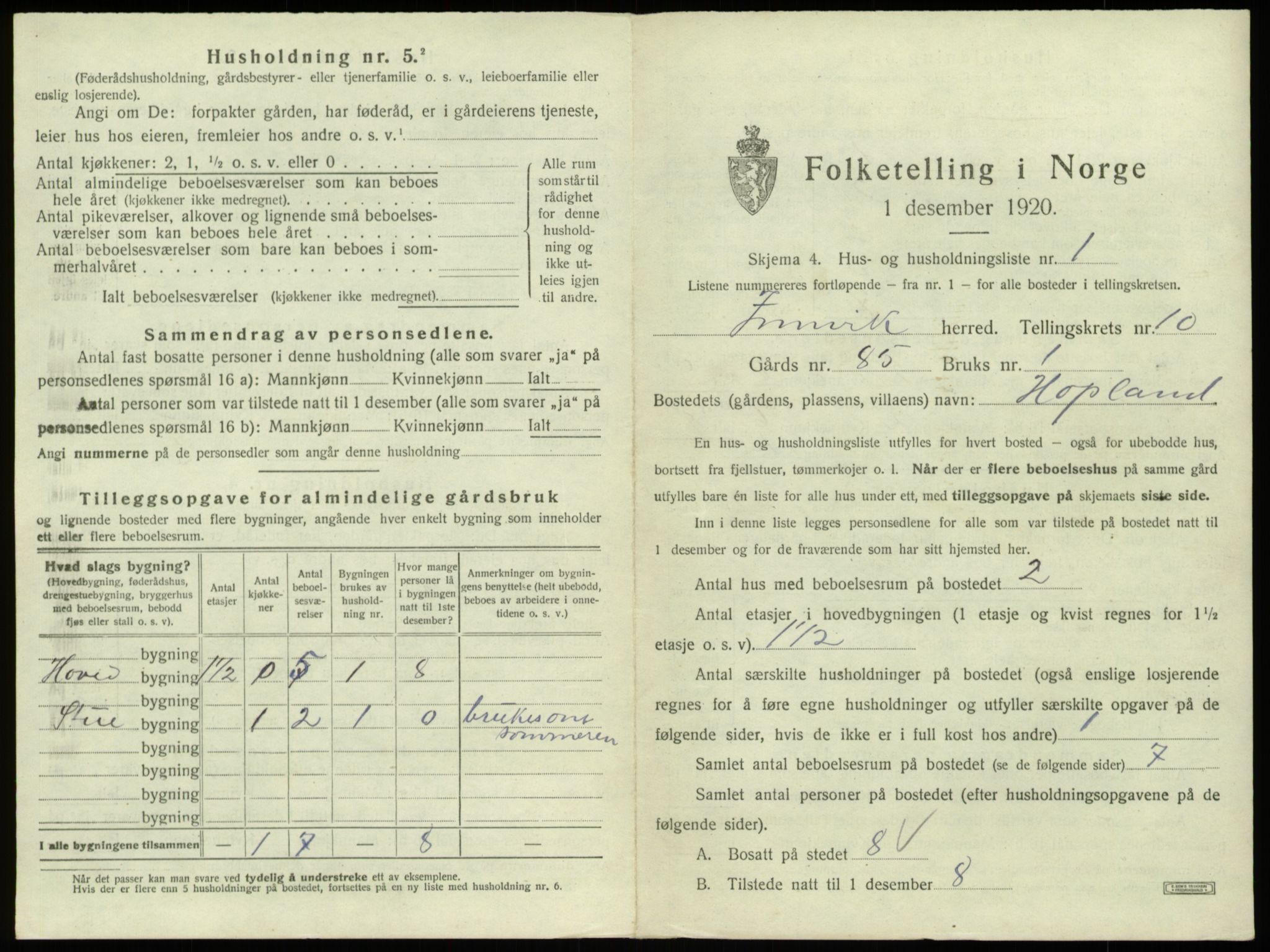 SAB, 1920 census for Innvik, 1920, p. 568