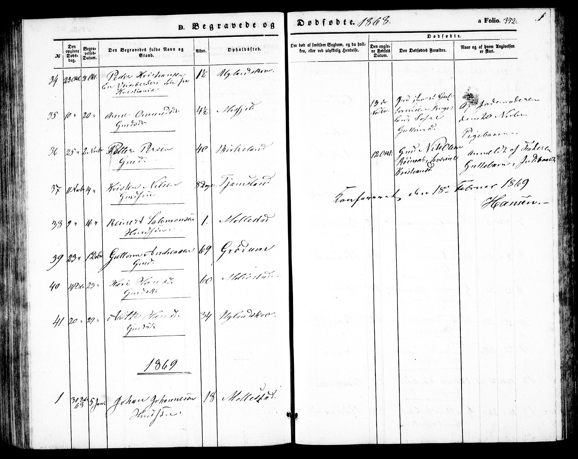 Birkenes sokneprestkontor, AV/SAK-1111-0004/F/Fb/L0002: Parish register (copy) no. B 2, 1849-1876, p. 372