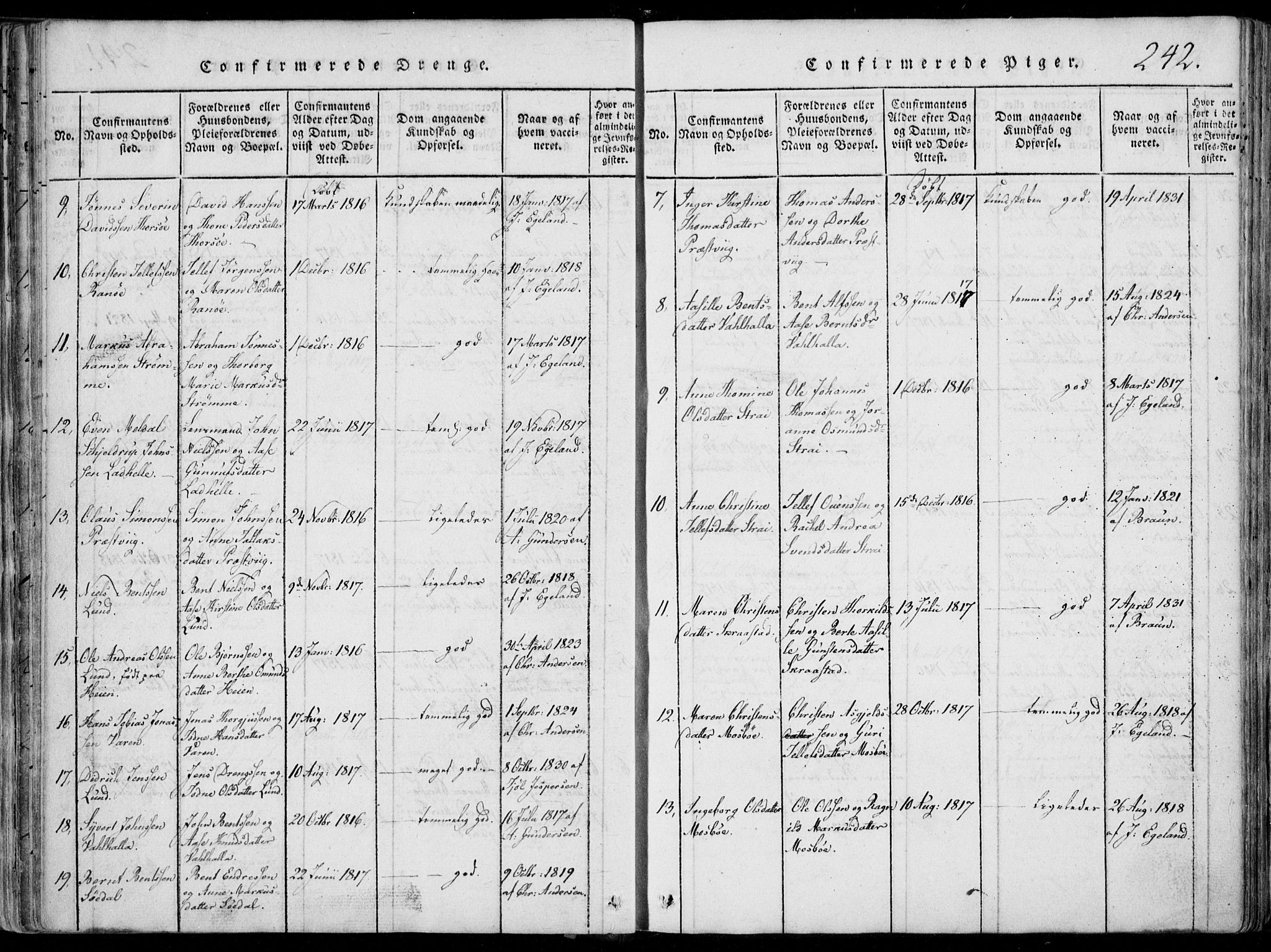 Oddernes sokneprestkontor, AV/SAK-1111-0033/F/Fa/Faa/L0005: Parish register (official) no. A 5, 1820-1838, p. 242