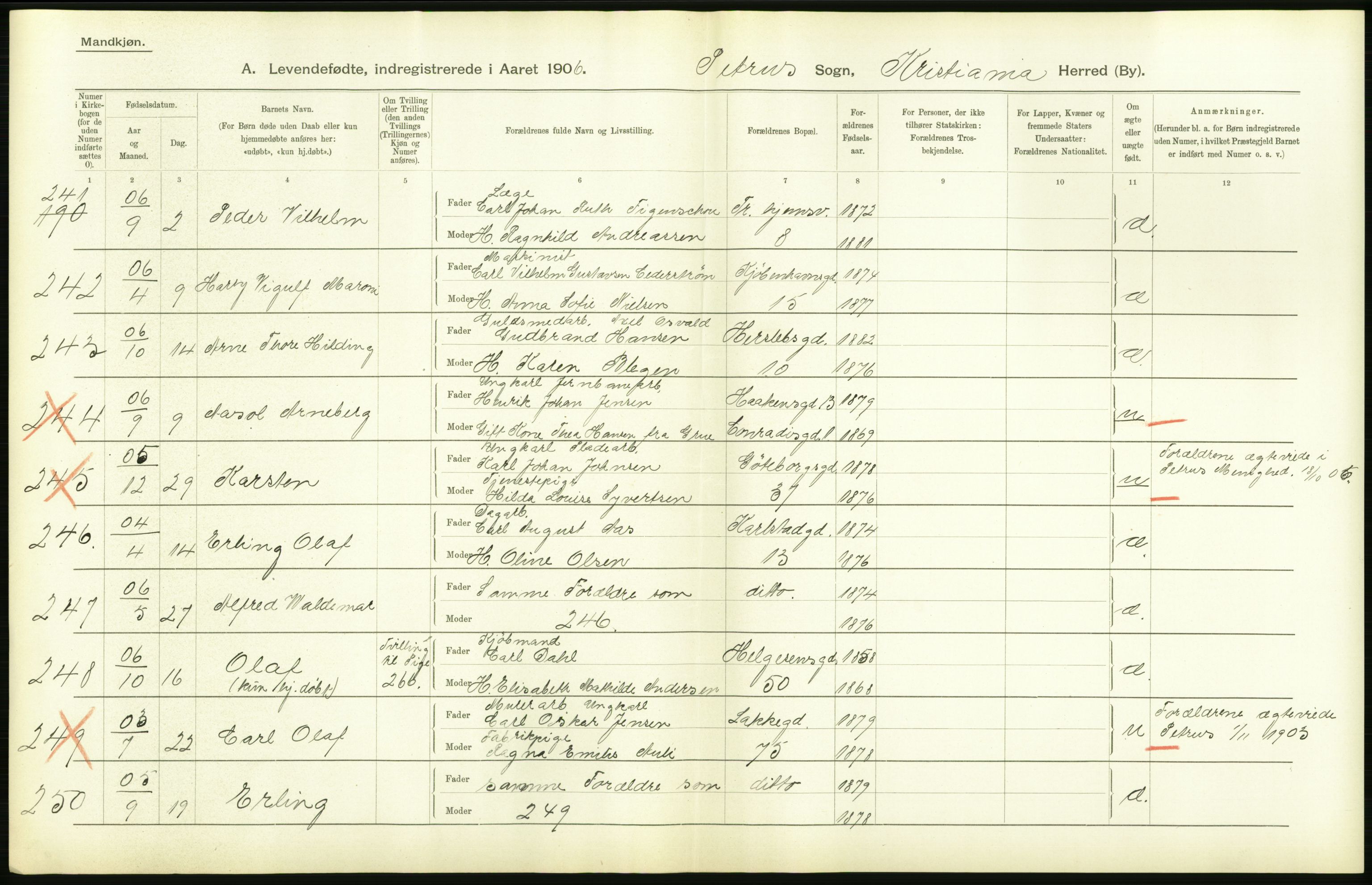 Statistisk sentralbyrå, Sosiodemografiske emner, Befolkning, AV/RA-S-2228/D/Df/Dfa/Dfad/L0007: Kristiania: Levendefødte menn og kvinner., 1906, p. 684