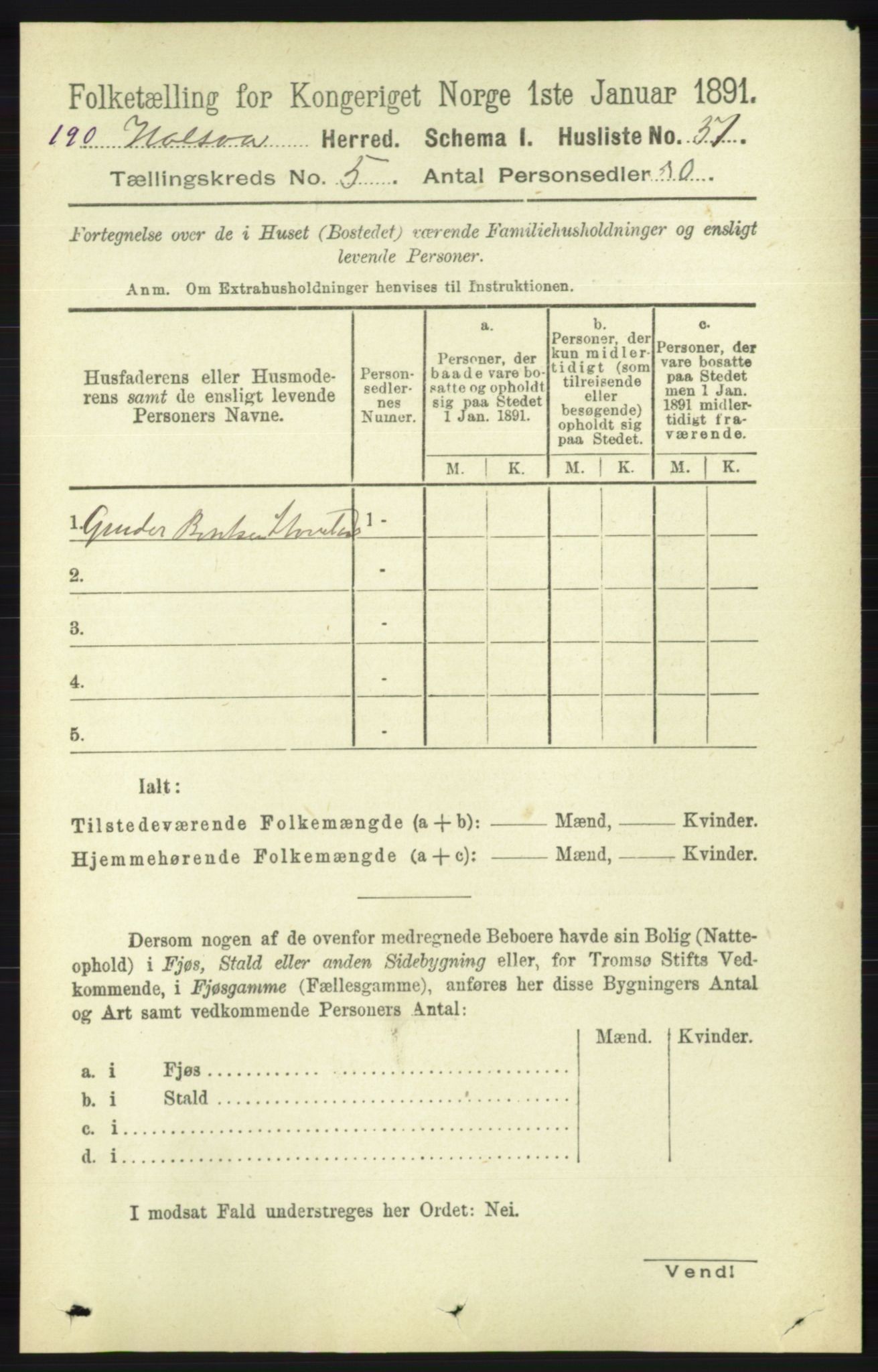 RA, 1891 census for 1019 Halse og Harkmark, 1891, p. 2023
