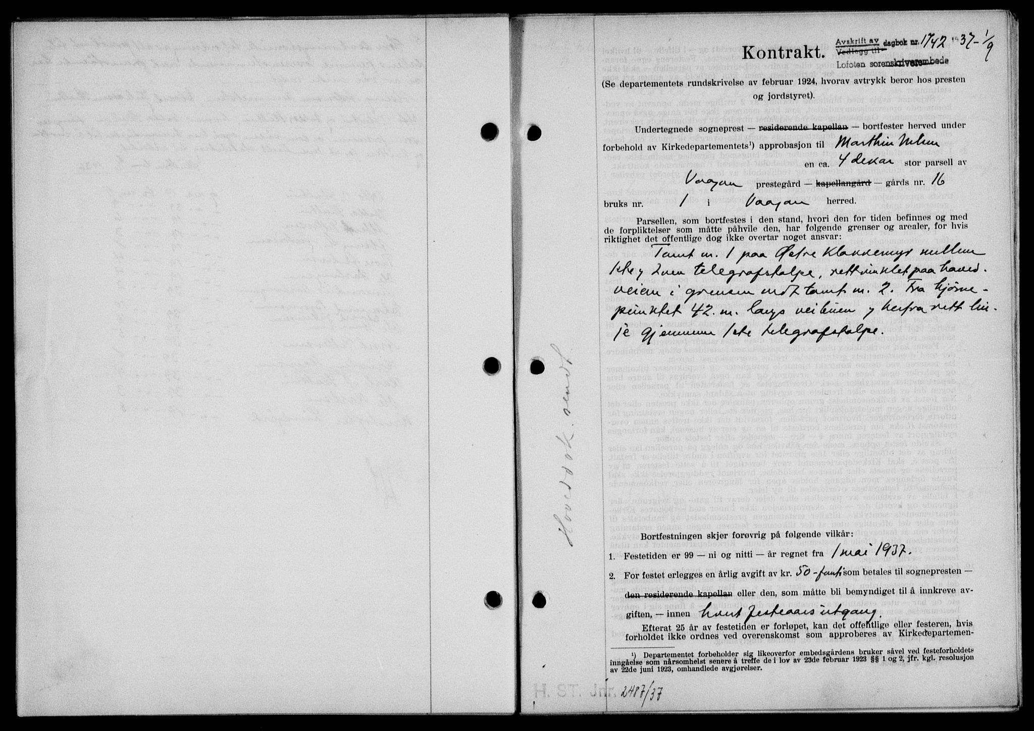 Lofoten sorenskriveri, SAT/A-0017/1/2/2C/L0002a: Mortgage book no. 2a, 1937-1937, Diary no: : 1742/1937