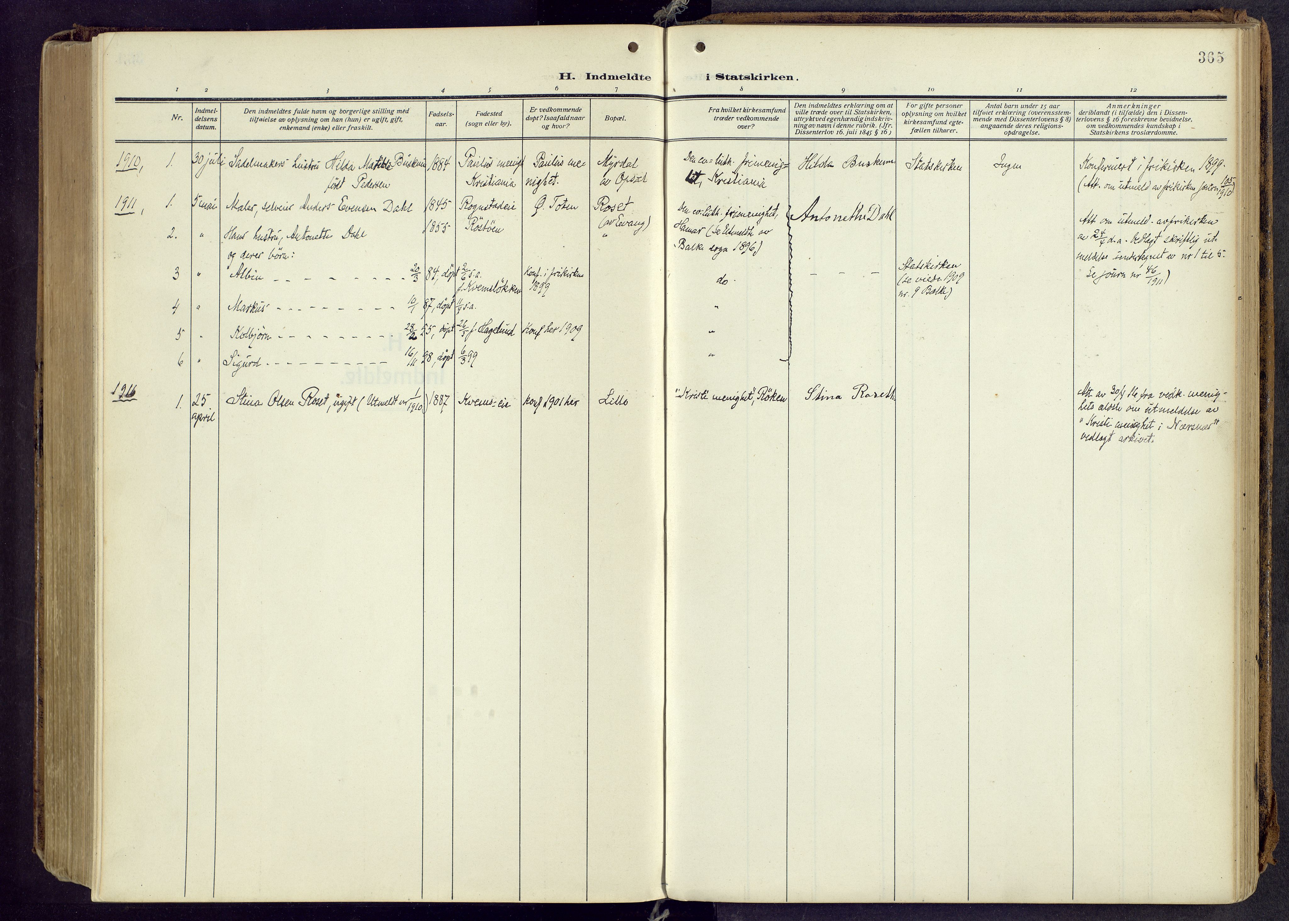 Østre Toten prestekontor, AV/SAH-PREST-104/H/Ha/Haa/L0010: Parish register (official) no. 10, 1910-1920, p. 365