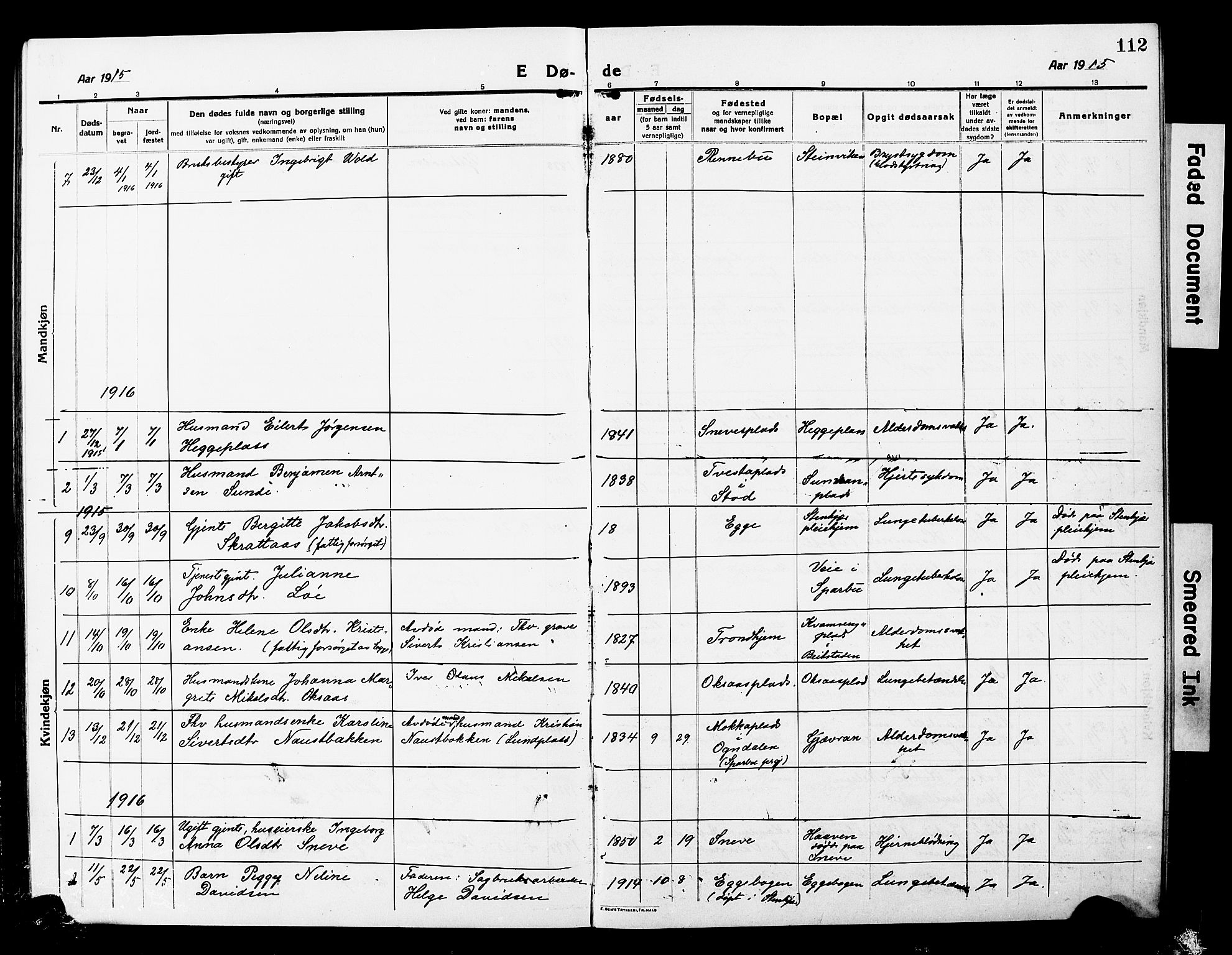Ministerialprotokoller, klokkerbøker og fødselsregistre - Nord-Trøndelag, SAT/A-1458/740/L0382: Parish register (copy) no. 740C03, 1915-1927, p. 112