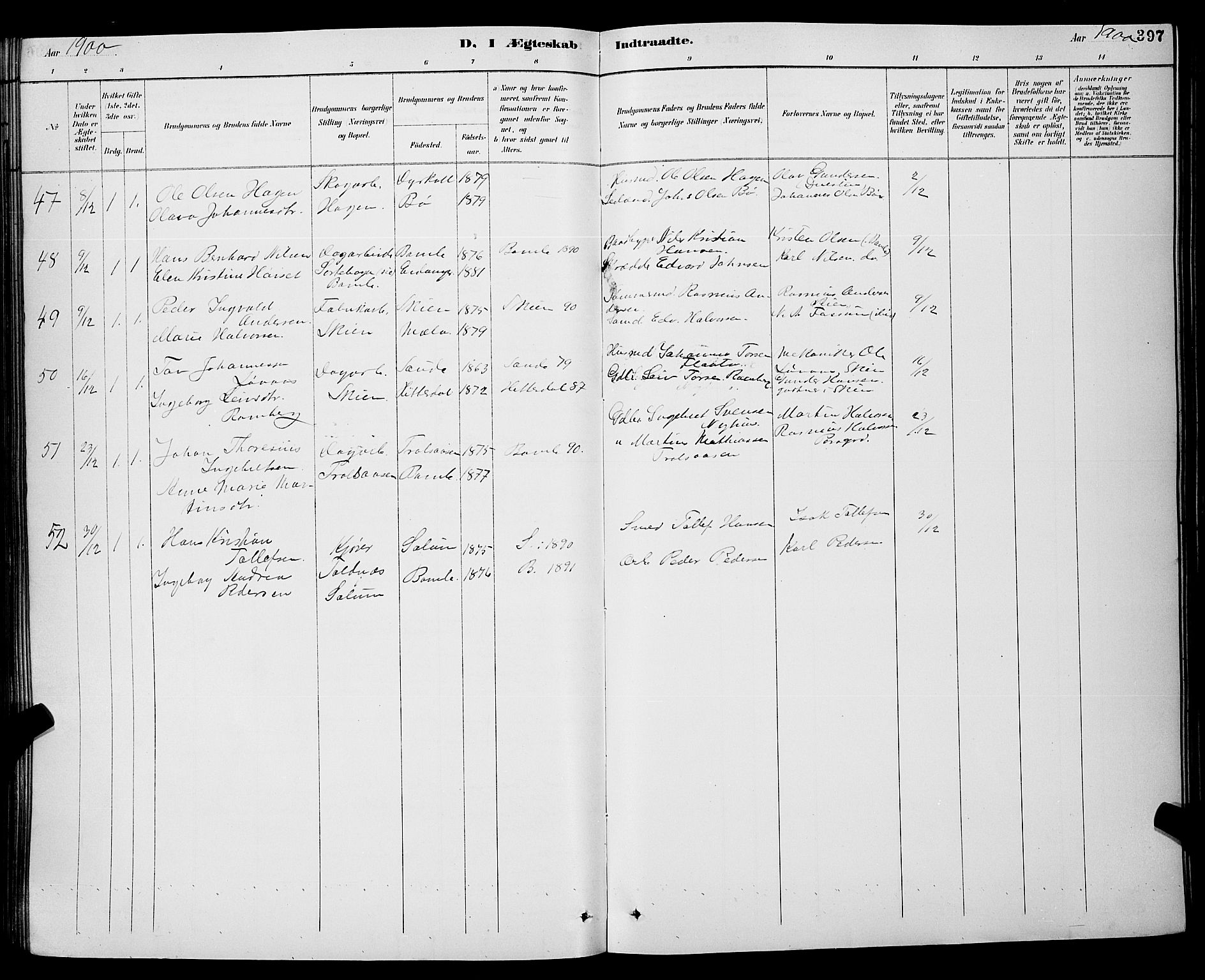Gjerpen kirkebøker, AV/SAKO-A-265/G/Ga/L0002: Parish register (copy) no. I 2, 1883-1900, p. 397