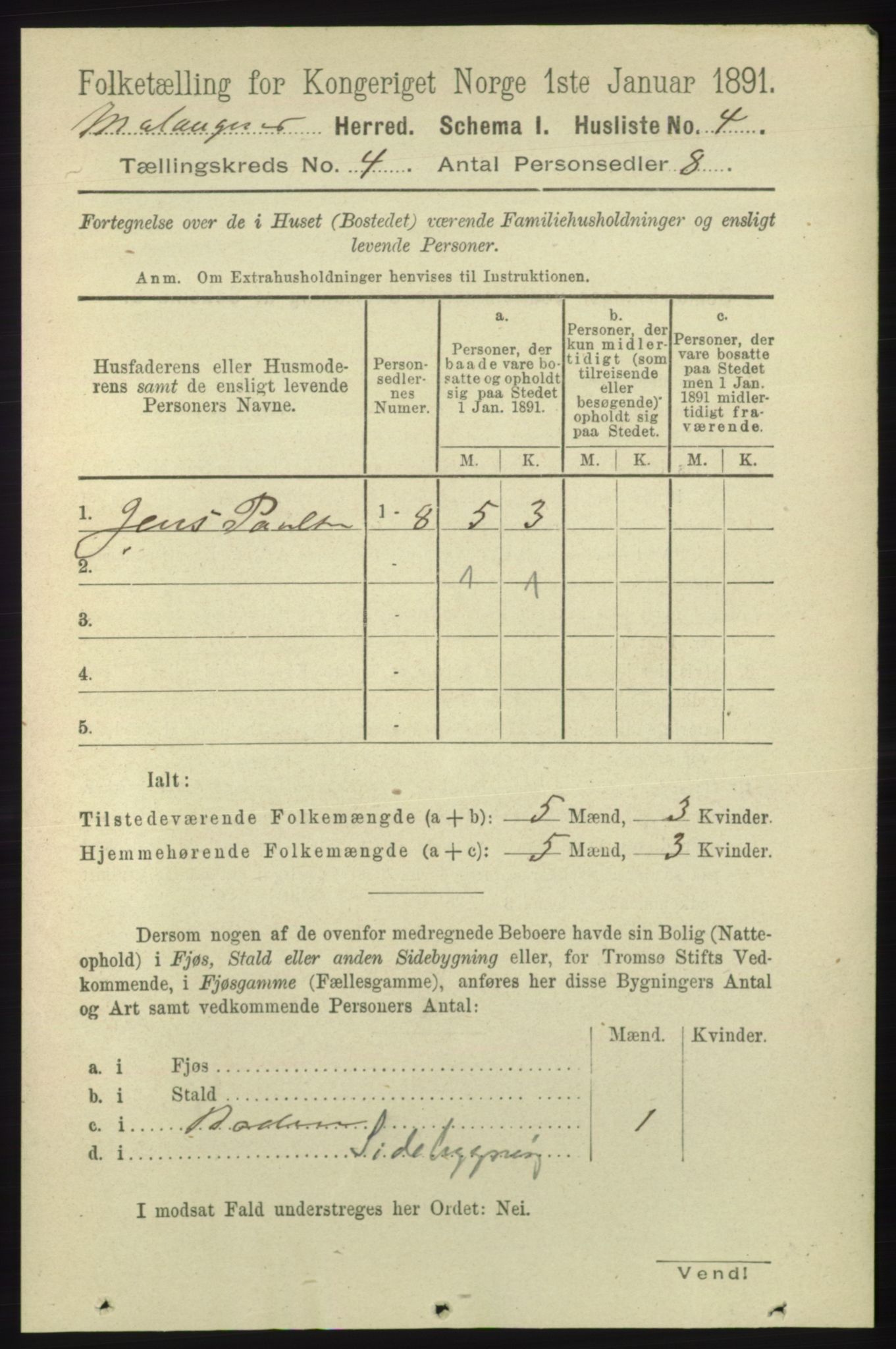 RA, 1891 census for 1932 Malangen, 1891, p. 1039