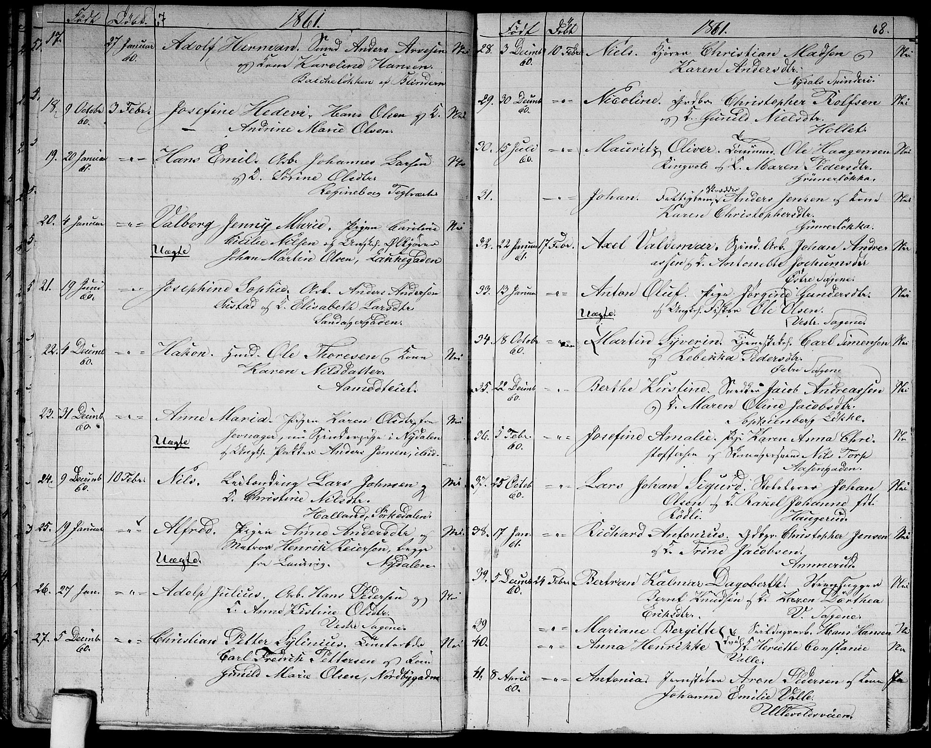 Vestre Aker prestekontor Kirkebøker, SAO/A-10025/G/Ga/L0001: Parish register (copy) no. I 1, 1859-1871, p. 67-68