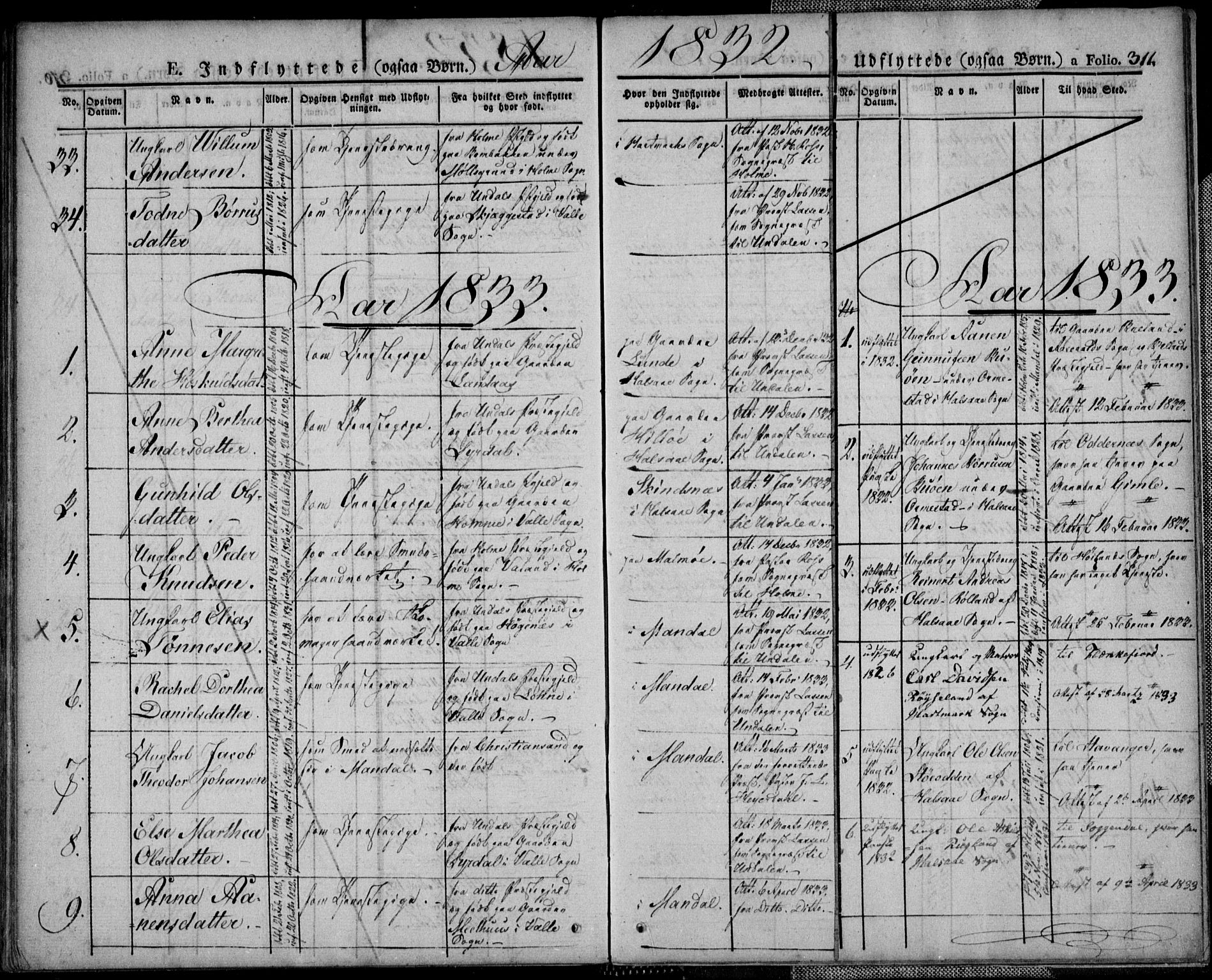 Mandal sokneprestkontor, SAK/1111-0030/F/Fa/Faa/L0011: Parish register (official) no. A 11, 1830-1839, p. 311