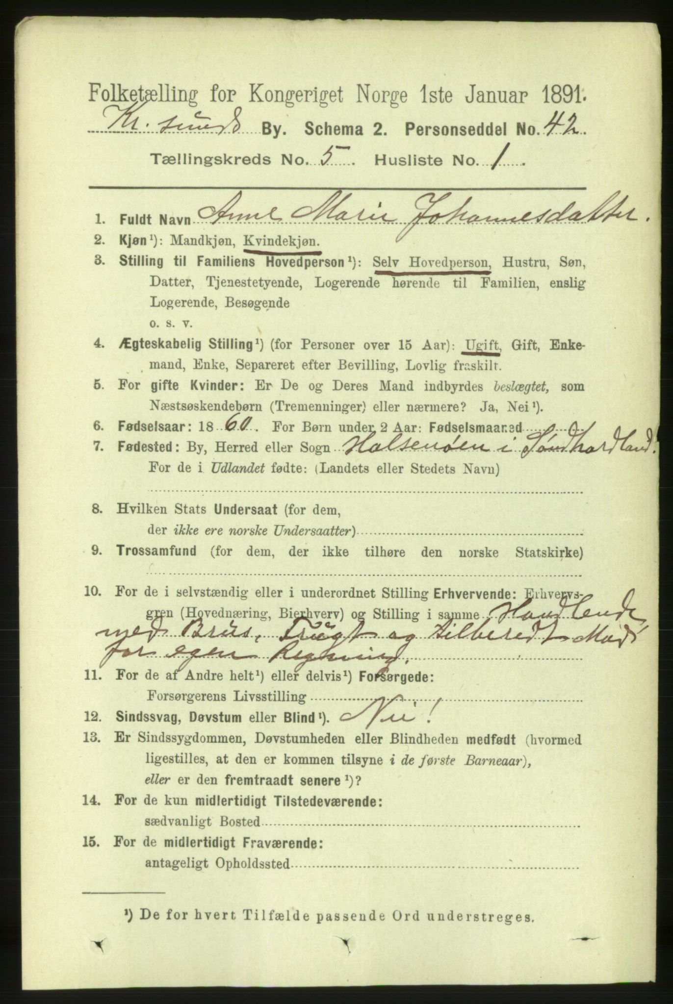 RA, 1891 census for 1503 Kristiansund, 1891, p. 4292