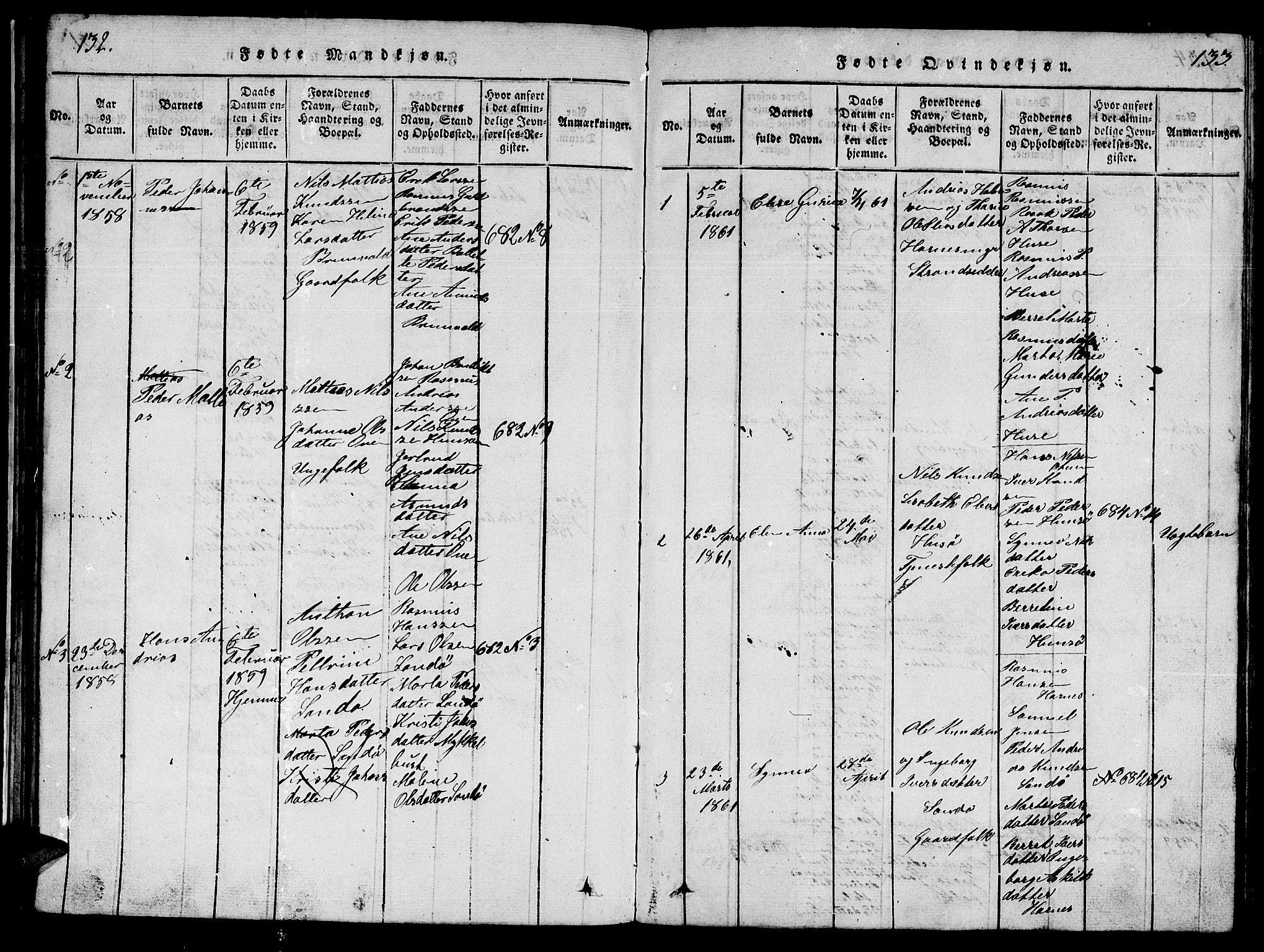 Ministerialprotokoller, klokkerbøker og fødselsregistre - Møre og Romsdal, AV/SAT-A-1454/561/L0731: Parish register (copy) no. 561C01, 1817-1867, p. 132-133